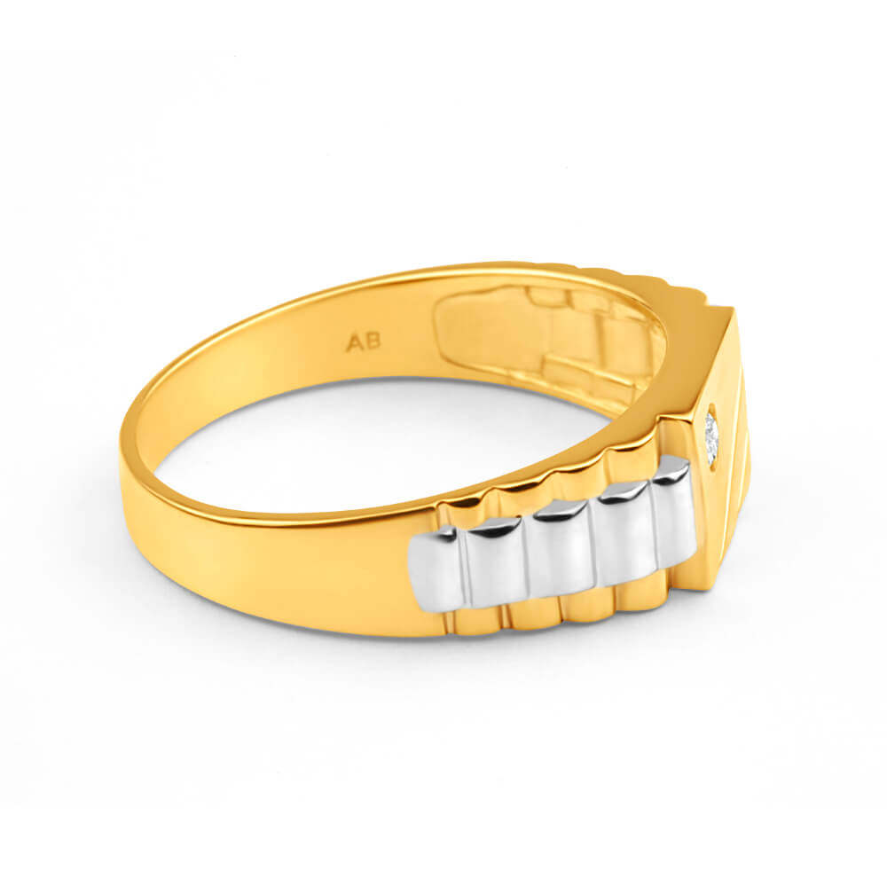 9ct Yellow & White Gold Cubic Zirconia Grooved Ring for Women | Elegant Wedding, Engagement & Anniversary Jewelry Gift