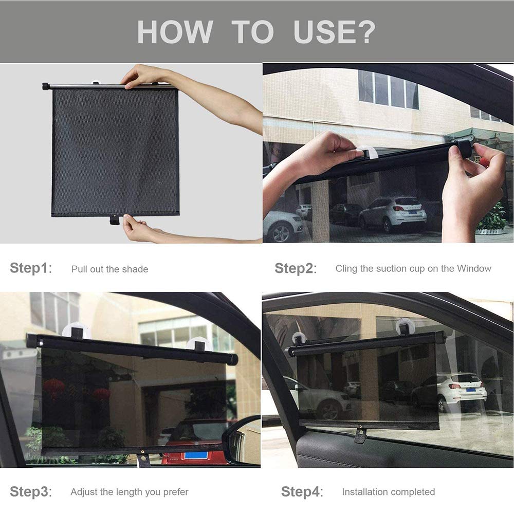Universal Retractable Car Window Sunshade Roller - Blocks UV Rays & Heat for Side Windows - Fits Most Cars, Trucks, SUVs, Vans & RVs (2 Pack) - Perfect for Road Trips, Parking & Baby Protection