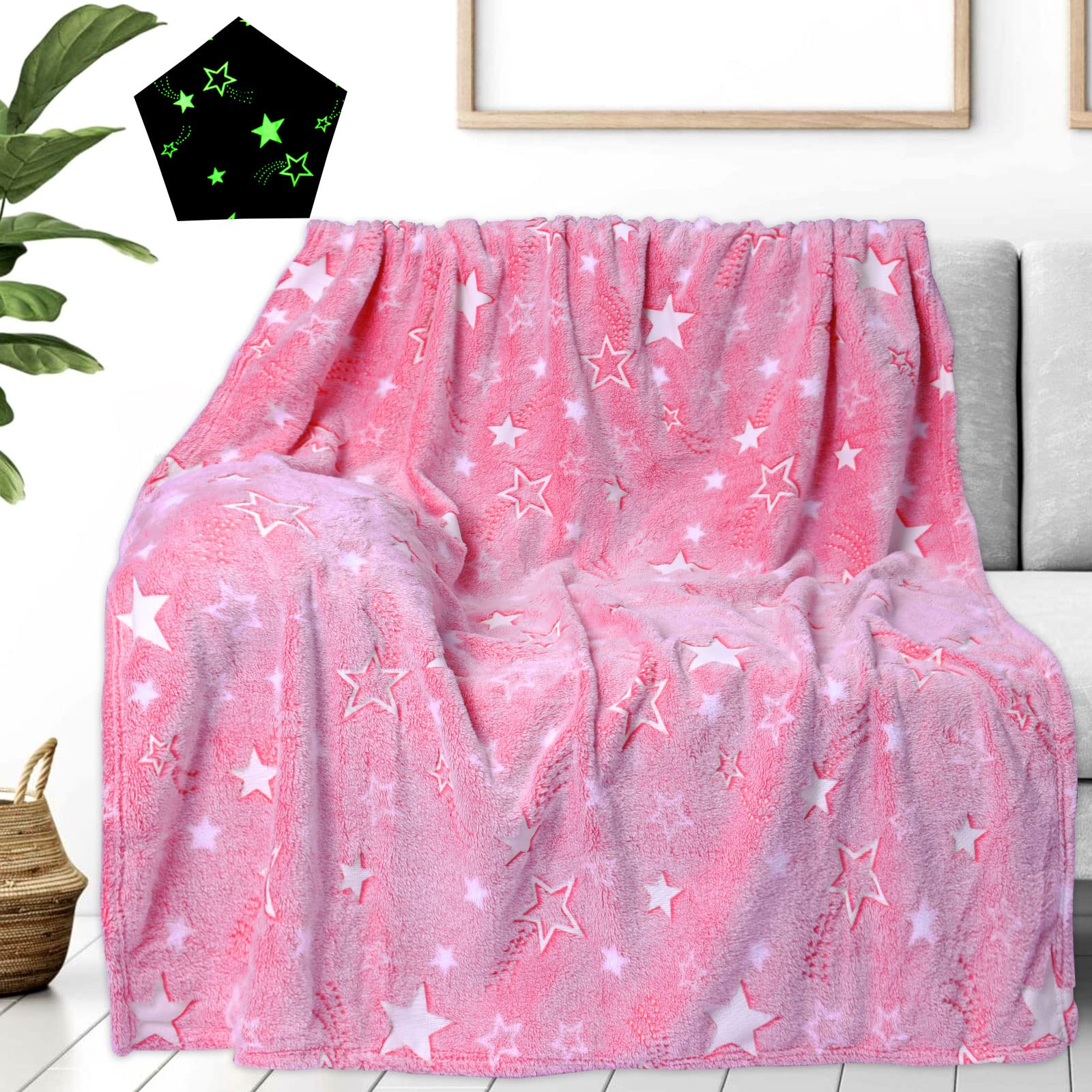 Glow in The Dark Throw Blanket for Girls - Luminous Star Fleece Blanket 50
