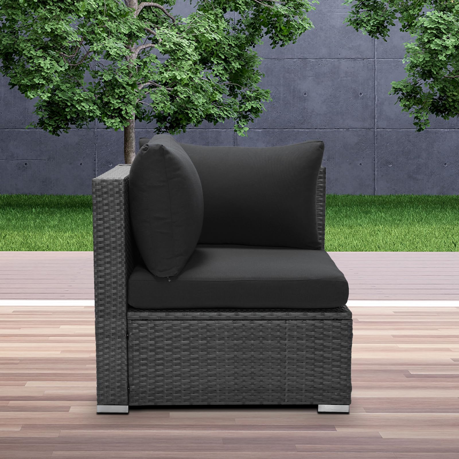 BULEXYARD 1-Piece PE Rattan Patio Furniture Corner Sofa with Thick Cushions - Outdoor Wicker Seating Set for Backyard, Deck, Garden, Balcony - Weather-Resistant Dark Grey Sofa for Relaxing & Entertaining