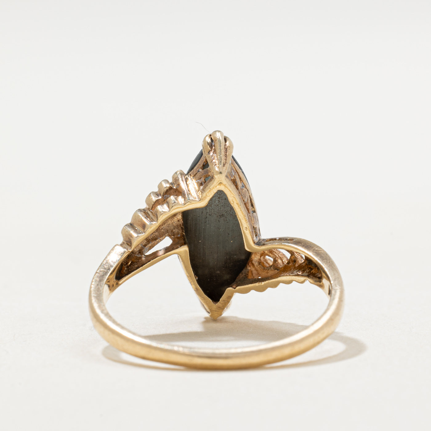 10K Gold Marquise Cut Hematite Bypass Ring - 2.20ct Genuine Stone - Size 6.5 - Elegant Jewelry for Women - Perfect for Weddings, Anniversaries & Special Occasions