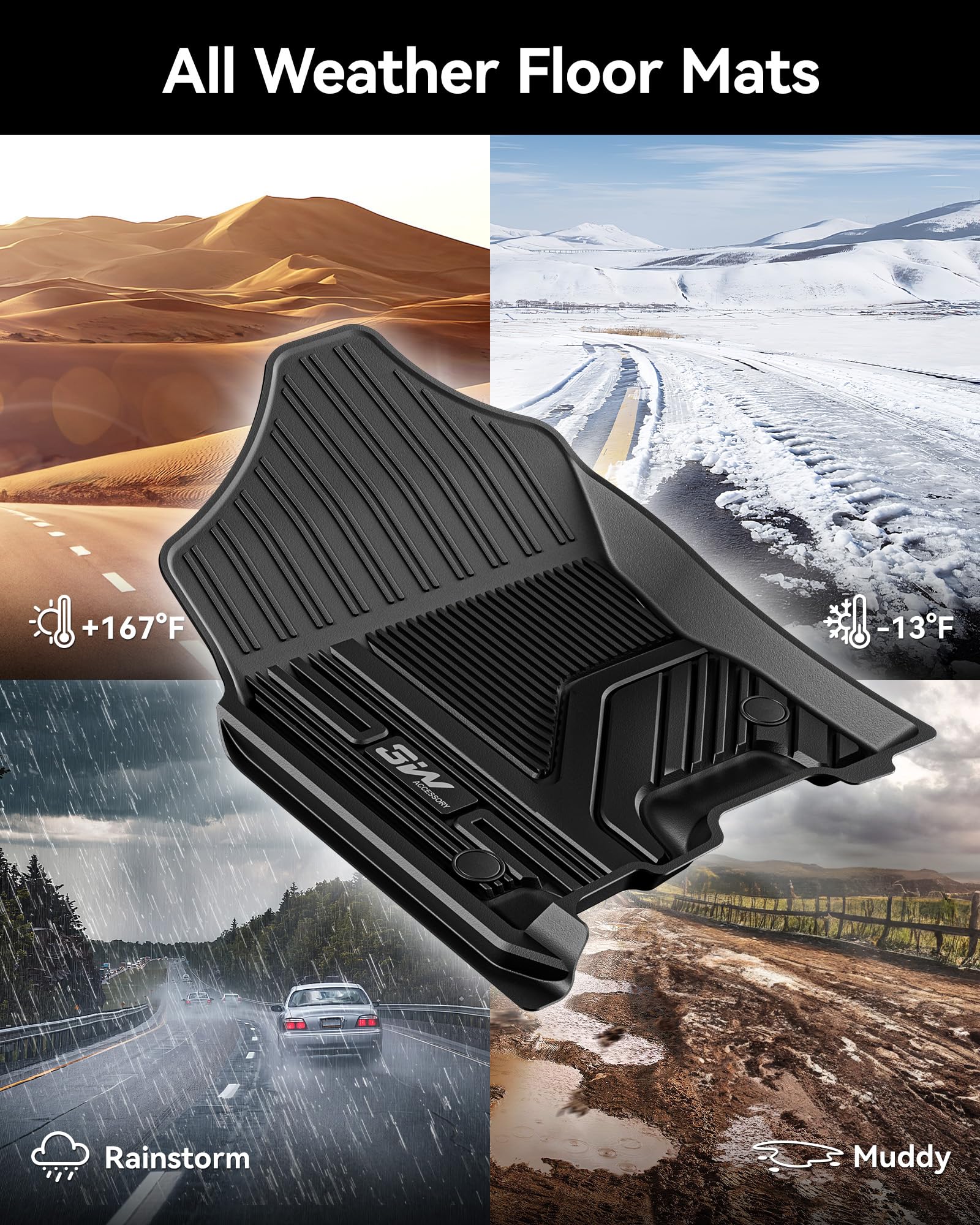 Custom Fit All-Weather TPE Floor Mats for 2019-2024 Dodge Ram 1500 Crew Cab (Excludes Classic Models) - 1st & 2nd Row Full Set Car Floor Liners | Durable Protection for Mud, Snow & Spills | Perfect for Off-Roading, Daily Commuting & Family Road Trips