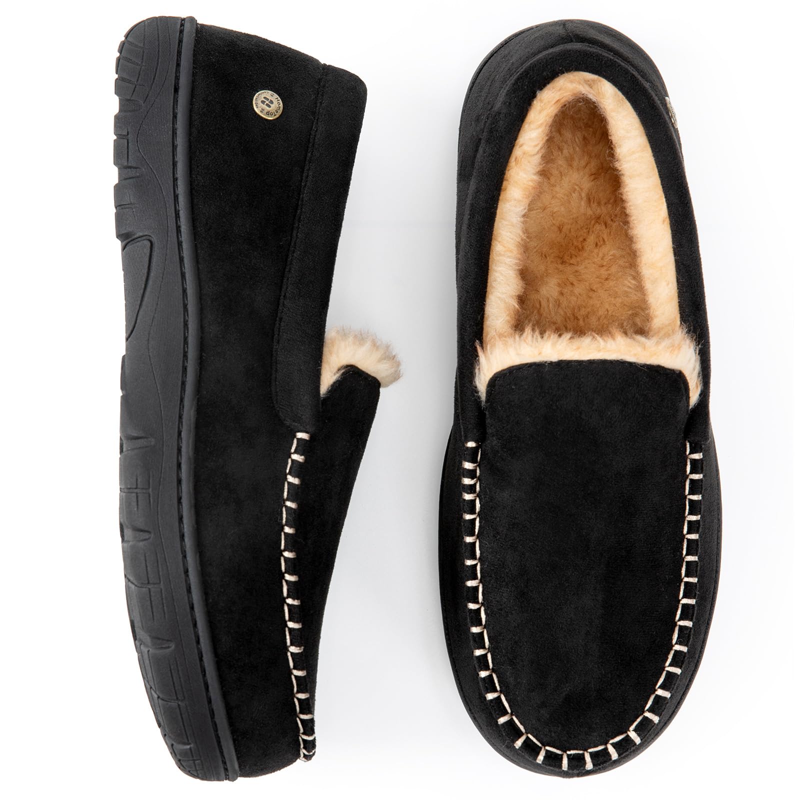 HomeTop Men's Classic Memory Foam Moccasin Slippers - Warm & Comfy Microsuede House Shoes for Indoor & Outdoor Use - Perfect for Lounging, Relaxing at Home or Quick Outdoor Errands