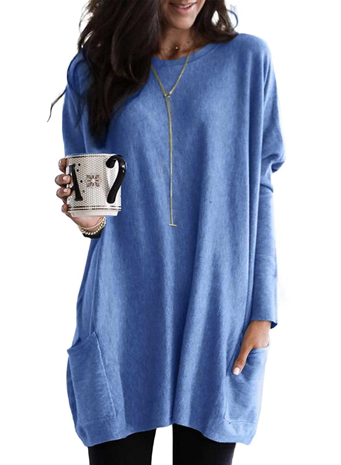 Dokotoo Women's 2025 Spring Casual Long Sleeve Shirts - Lightweight Sweatshirt Tunic Tops with Pockets for Everyday Wear & Layering