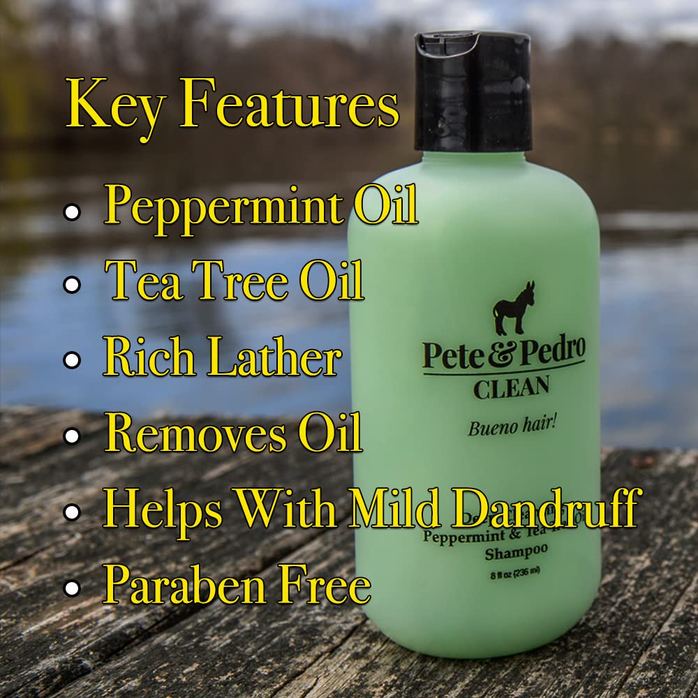 Pete & Pedro CLEAN Shampoo for Men & Women - Tea Tree & Peppermint Deep Cleansing Shampoo, 8.5 oz | Fights Dandruff & Greasy Hair | Daily Hair Care | As Seen on Shark Tank | Perfect for Gym, Travel & Everyday Use