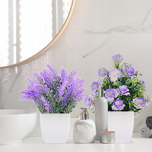 6 Pack Mini Fake Plants - Artificial Lavender & Eucalyptus Potted Flowers for Home, Office, Table, Bathroom Decor | Farmhouse Indoor Greenery for Desk, Shelf, Wedding Centerpiece Decorations