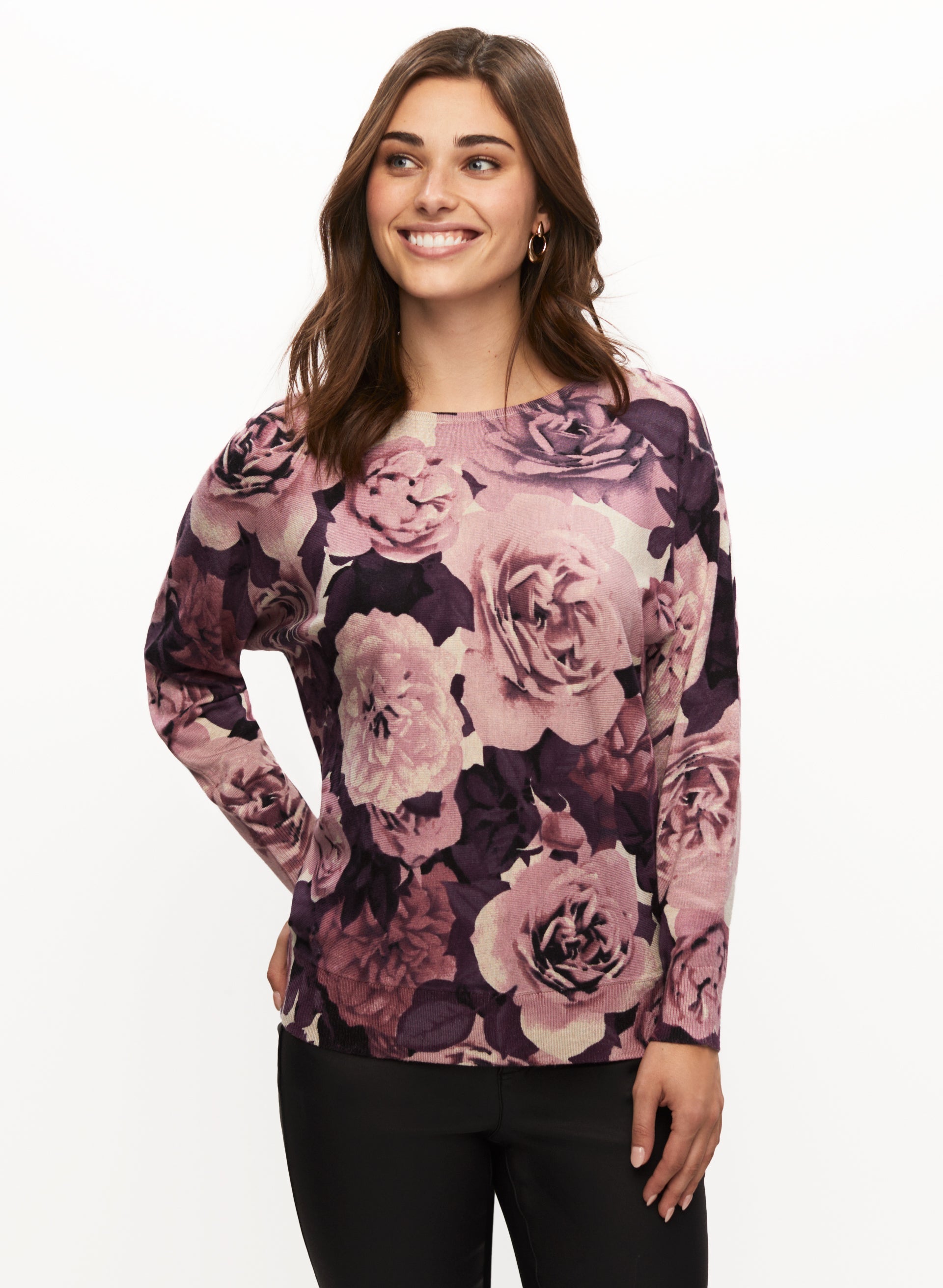 Women's Dolman Sleeve Floral Print Sweater - Soft Knit Pullover for Casual Wear & Fall Fashion | Perfect for Office, Date Night & Weekend Outings