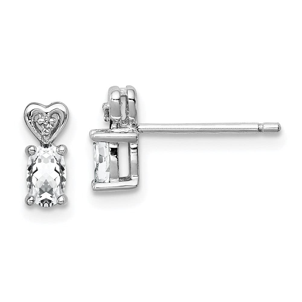 Sterling Silver Rhodium-Plated Gemstone and Diamond Stud Earrings for Women | Elegant Fine Jewelry Gift for Birthday, Anniversary & Special Occasions