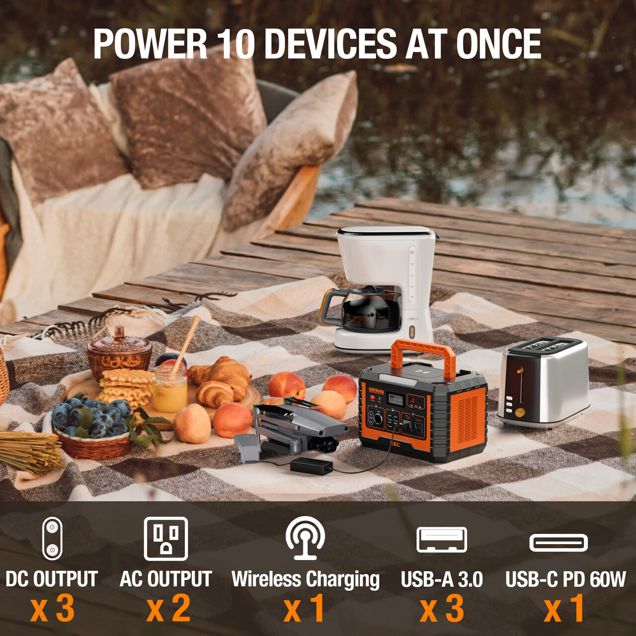 EBL 500W Portable Power Station with 100W Solar Panel - Perfect for Camping, Outdoor Adventures & Emergency Backup Power