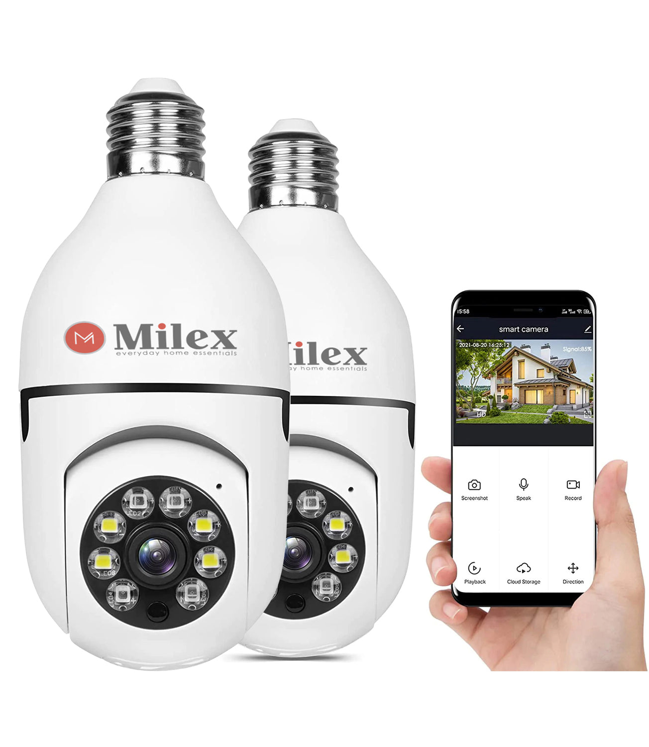 2 Pack Milex Light Bulb Security Camera - Wireless Smart Home Surveillance, Motion Detection, Night Vision - Perfect for Indoor/Outdoor Home & Office Security