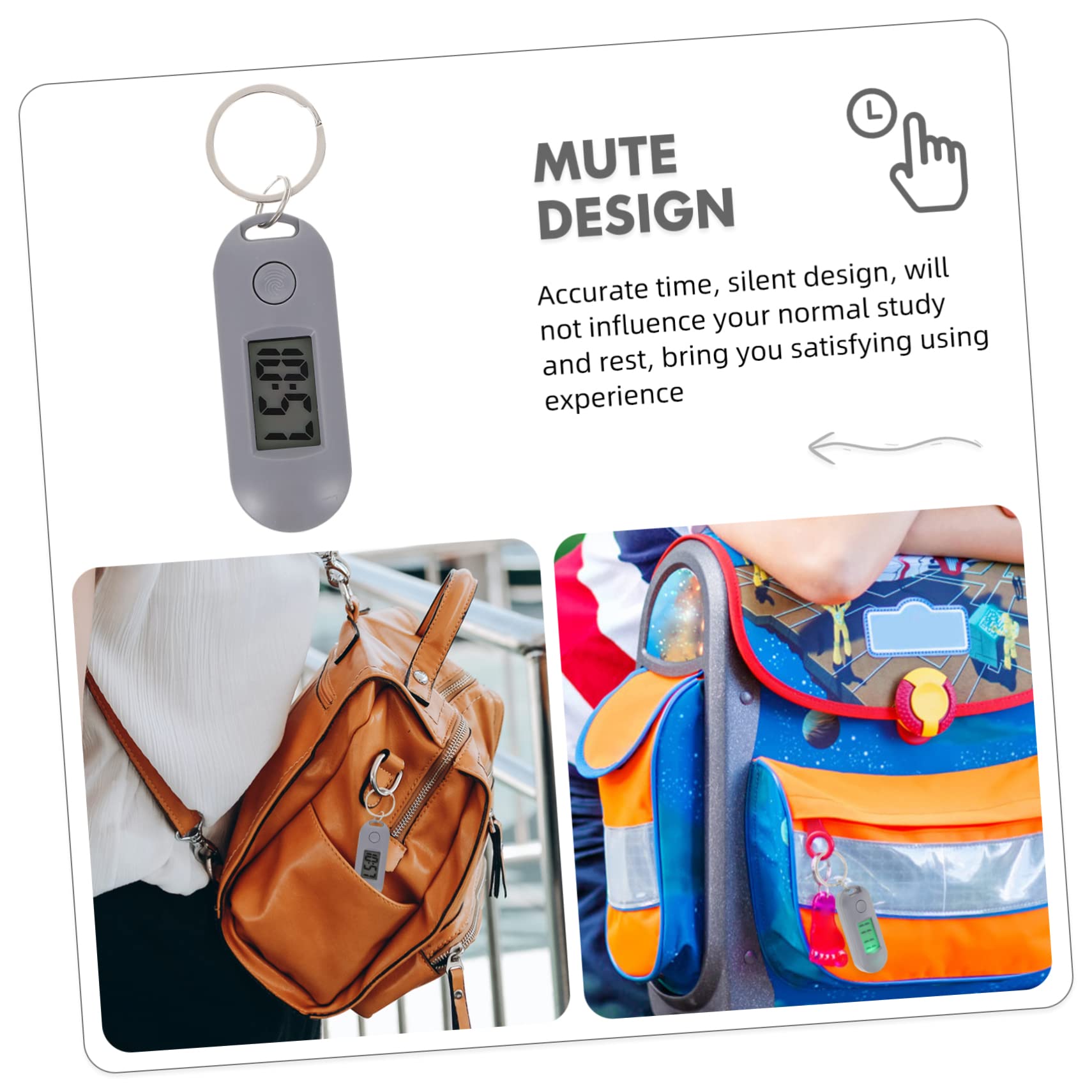 Holibanna 5 Pack Rechargeable Digital Keychain Watch - Waterproof LED Student Watch with Alarm & Stopwatch - Perfect for School, Gym, Travel & Daily Use (Plastic, Grey)
