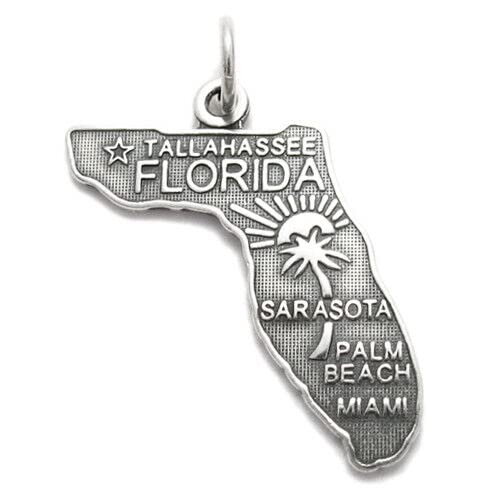925 Sterling Silver Florida State Charm Pendant for Jewelry Making - DIY Necklace, Bracelet & Keychain - Perfect for Gifts, Souvenirs & Craft Projects