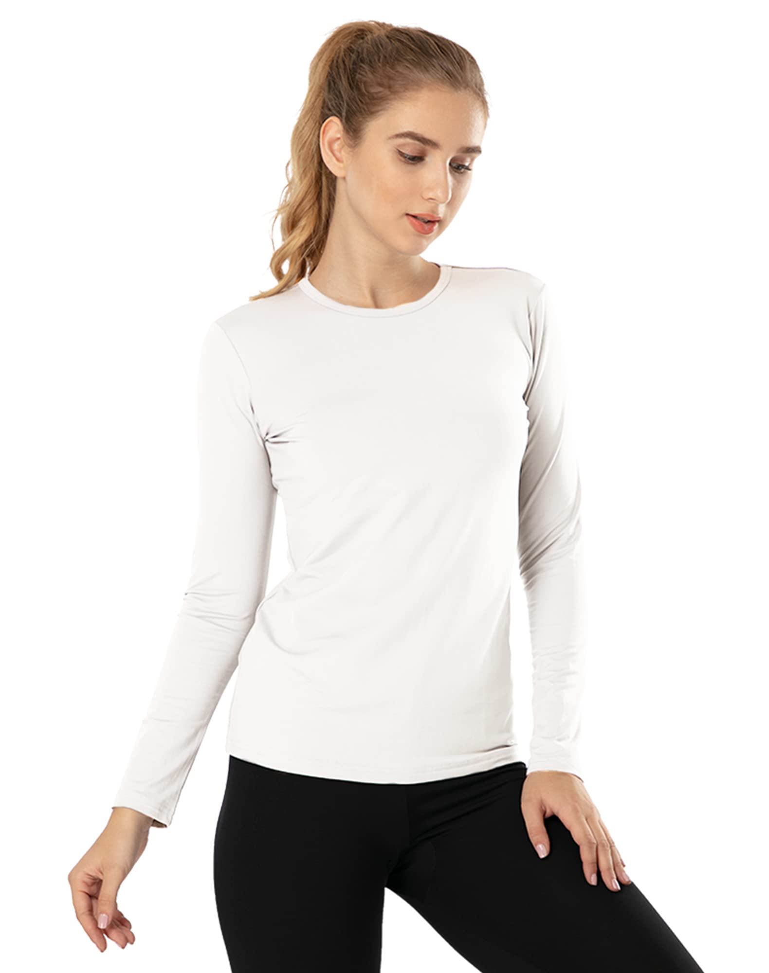 MANCYFIT Women's Fleece Lined Thermal Shirt - Long Sleeve Base Layer Top for Cold Weather, Hiking, Camping & Outdoor Activities