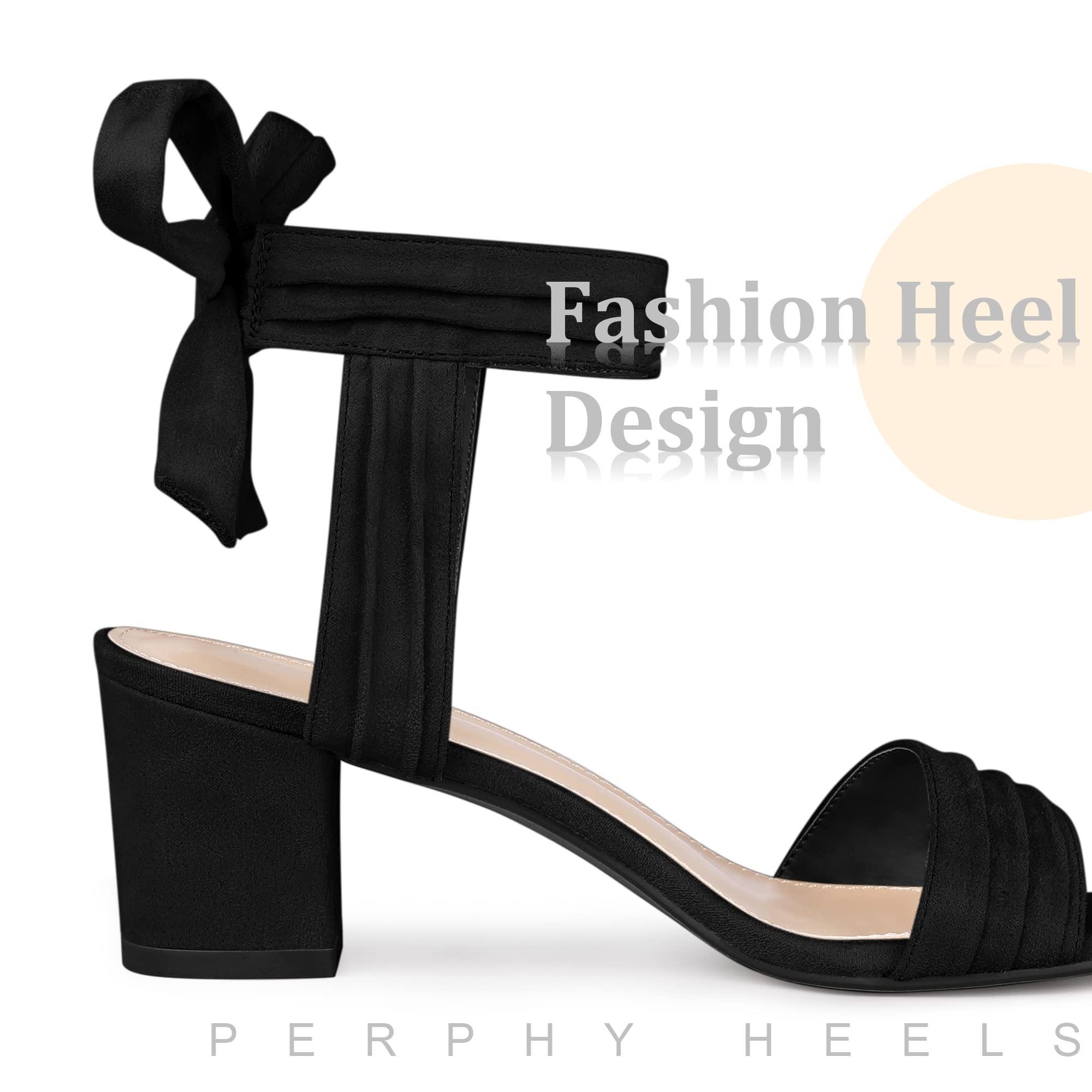 Perphy Women's Pleated Open Toe Lace Up Chunky Heel Sandals - Fashionable Summer Shoes for Parties, Weddings & Date Nights