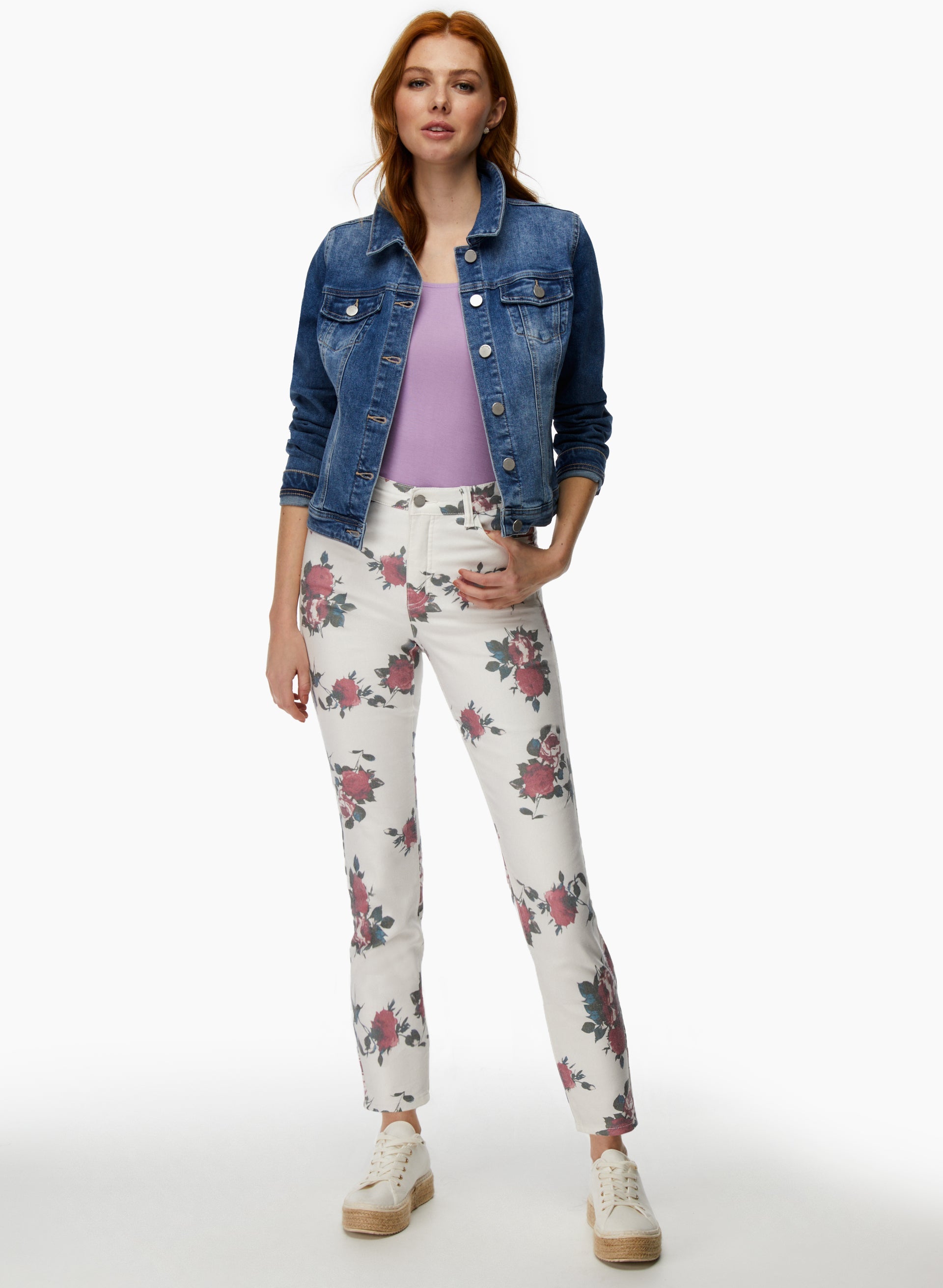 Floral Print Slim Leg Jeans for Women - High Waisted Skinny Jeans with Stretch - Comfortable & Stylish for Casual Wear, Office, and Date Night