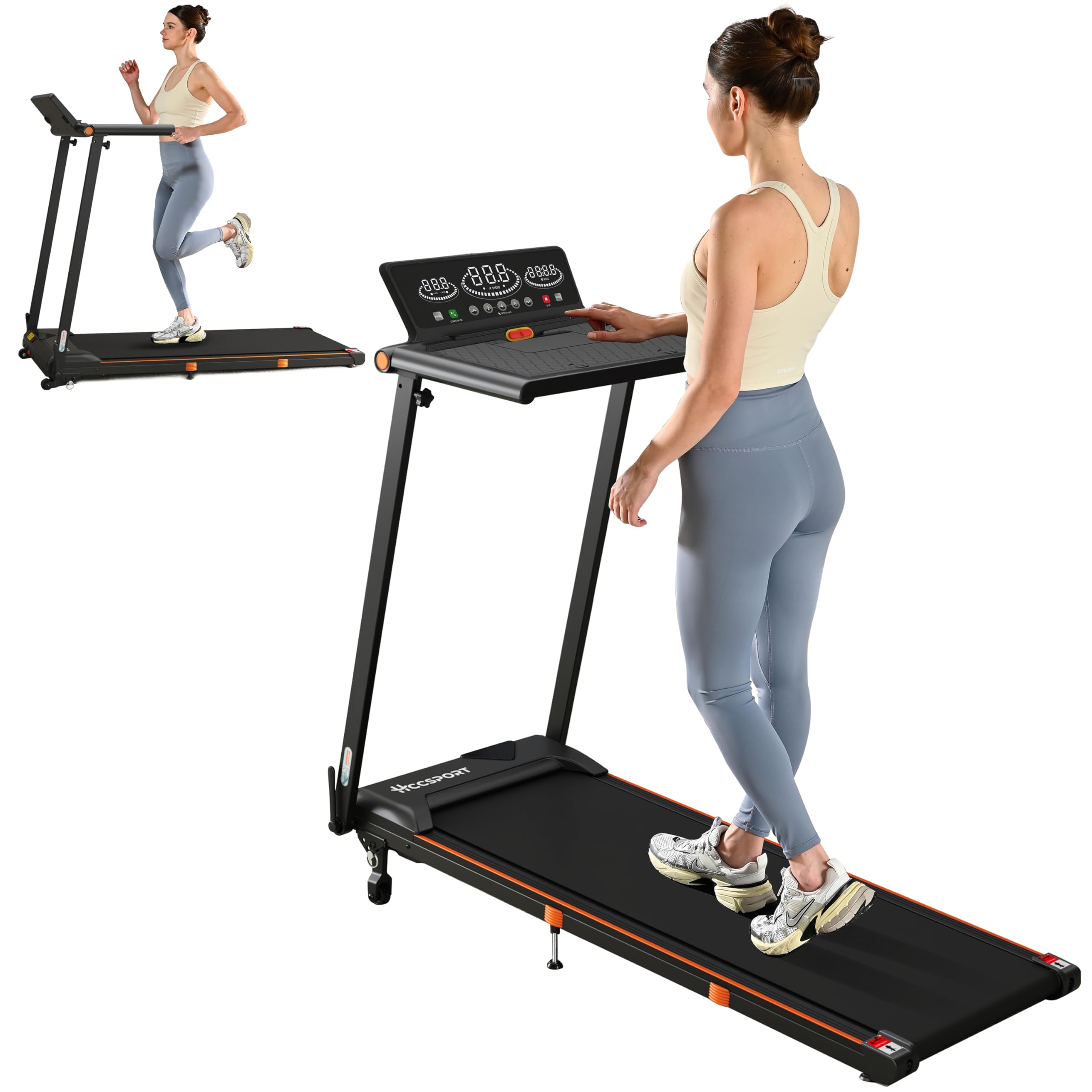 3 in 1 Under Desk Treadmill with Incline - Foldable Walking Pad with Removable Desk Workstation, 3.5HP Compact Treadmill for Home & Small Office - Wristband Remote Control - Perfect for Work from Home & Fitness Tracking