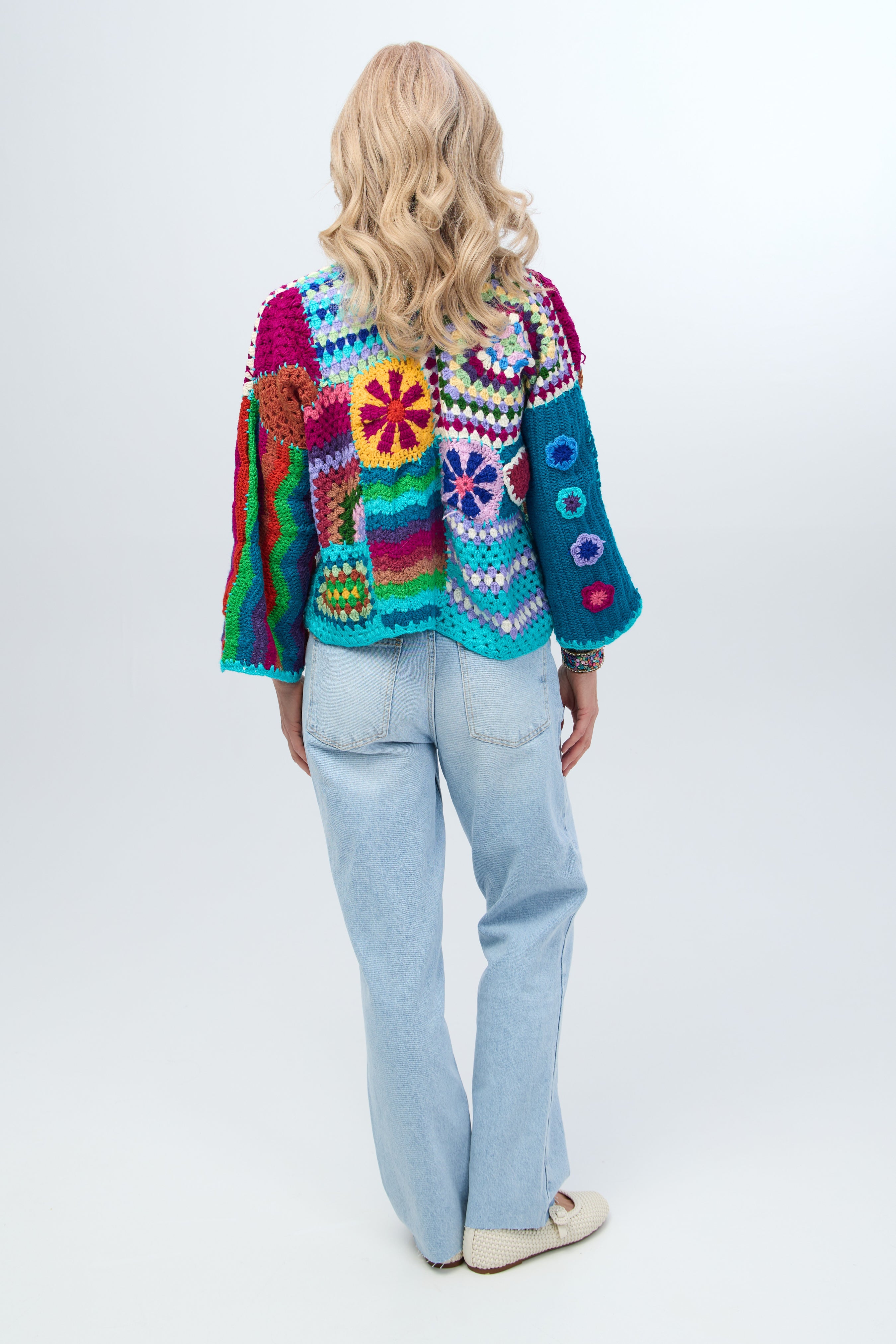 Vibrant Multi-Pattern Crochet Cardigan for Women - Boho Chic Lace Knit Sweater | Perfect for Fall Layering, Coffee Dates & Cozy Evenings