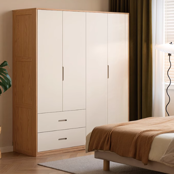 Solid Oak Wood Wardrobe & Floor Cabinet Set - Durable Storage for Bedroom, Closet, and Living Room Organization