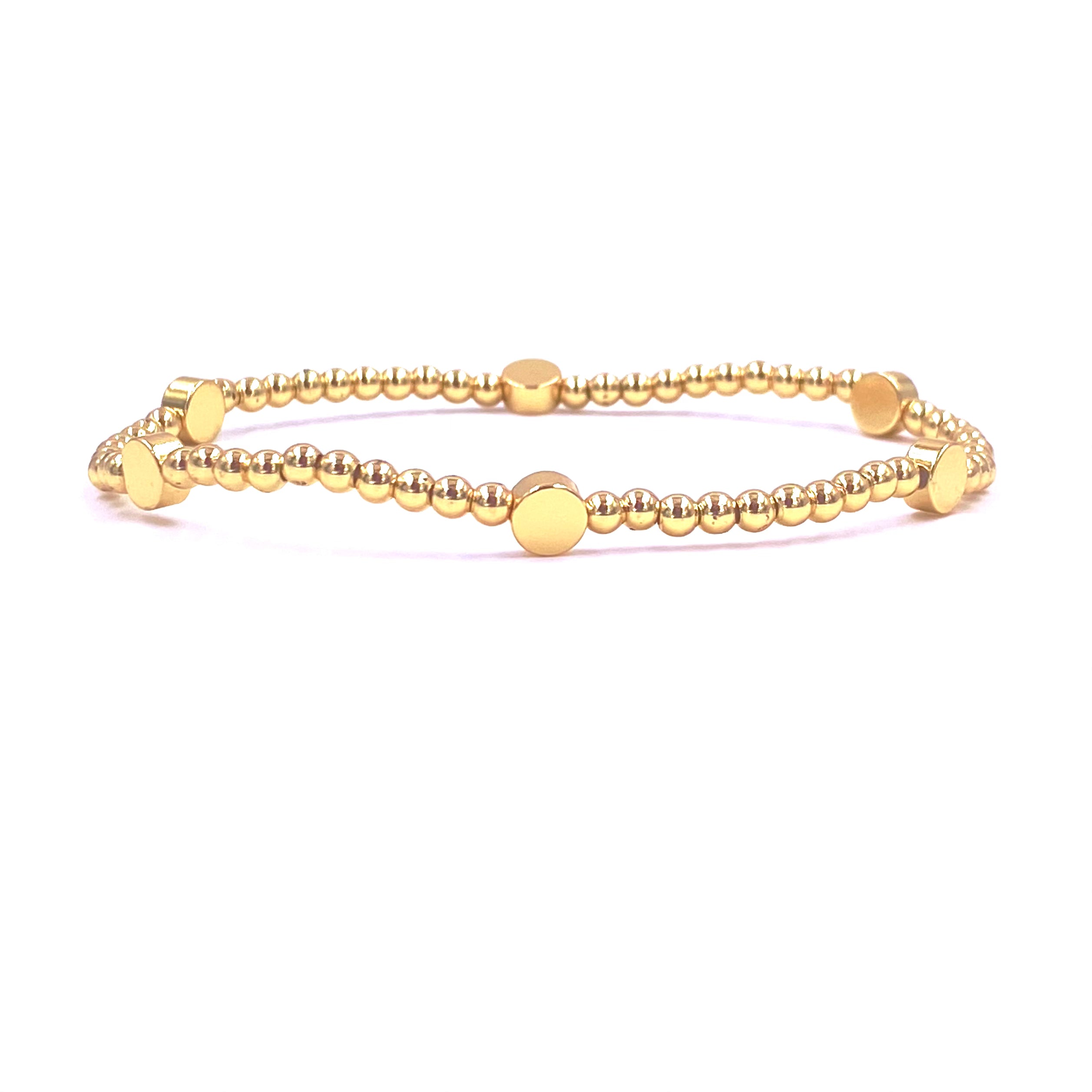 Ashley Gold Stainless Steel 6 Flat Bead Stretch Bracelet - Elegant Gold Plated Beaded Jewelry for Women, Perfect for Parties, Weddings & Everyday Wear