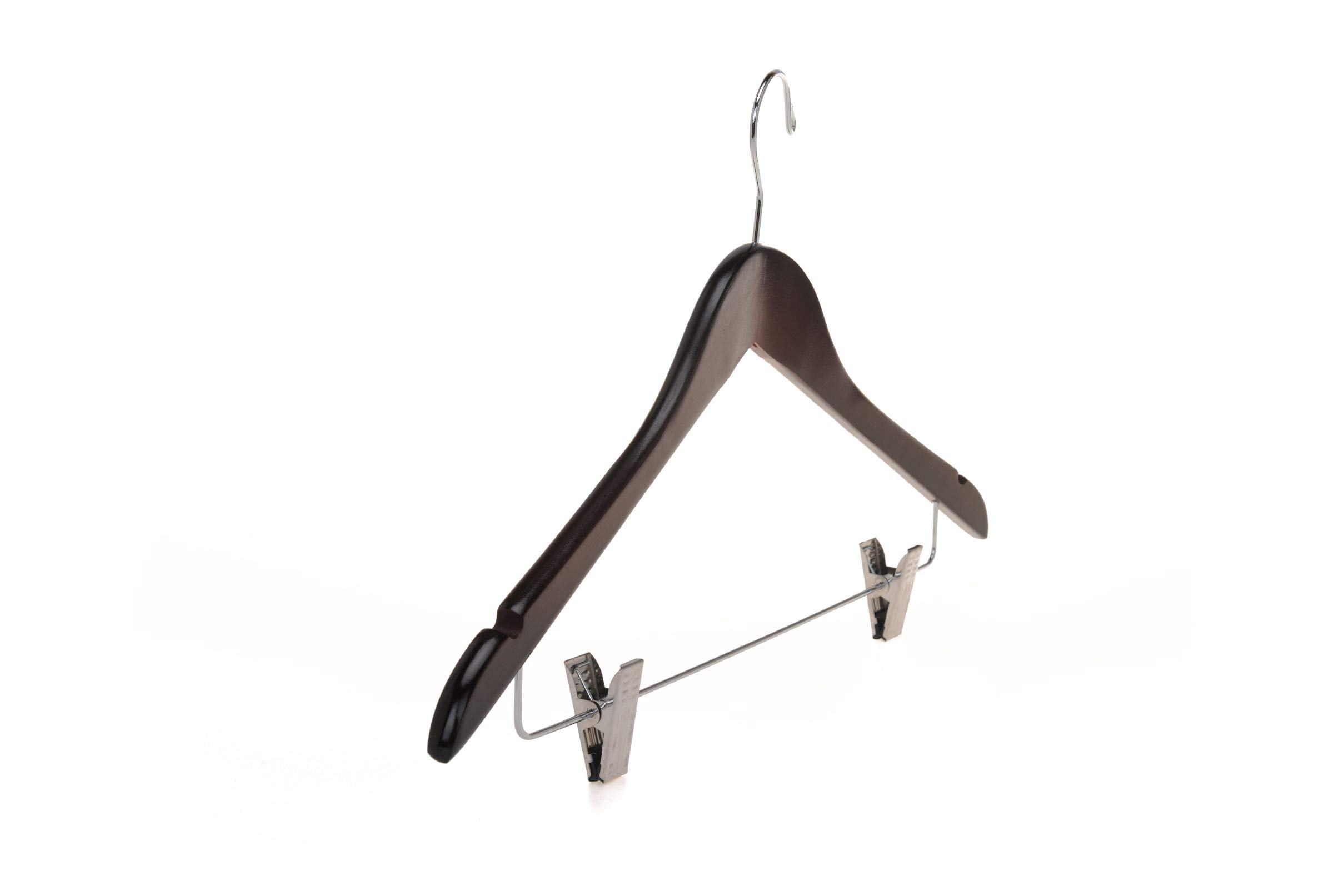 Premium 80-Pack Mahogany Wooden Skirt & Pants Hangers with Adjustable Chrome Metal Clips & Swivel Hook - Heavy Duty Clothes Hangers for Coats, Jackets, Blouses & Suits - Perfect for Closet Organization & Retail Display (Mahogany, 80)