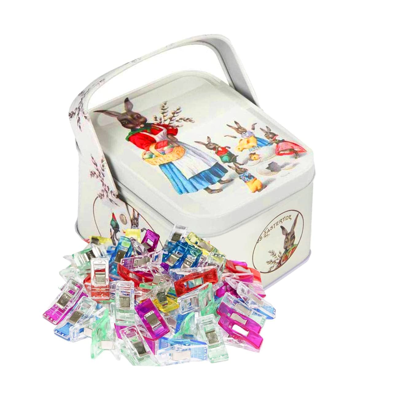 Magik Clips - 100 Pack Multicolored Sewing Clips for Quilting, Crafting, DIY Projects | Durable Fabric Clips with Decorative Tin | Perfect for Quilters, Sewing Enthusiasts & Craft Lovers