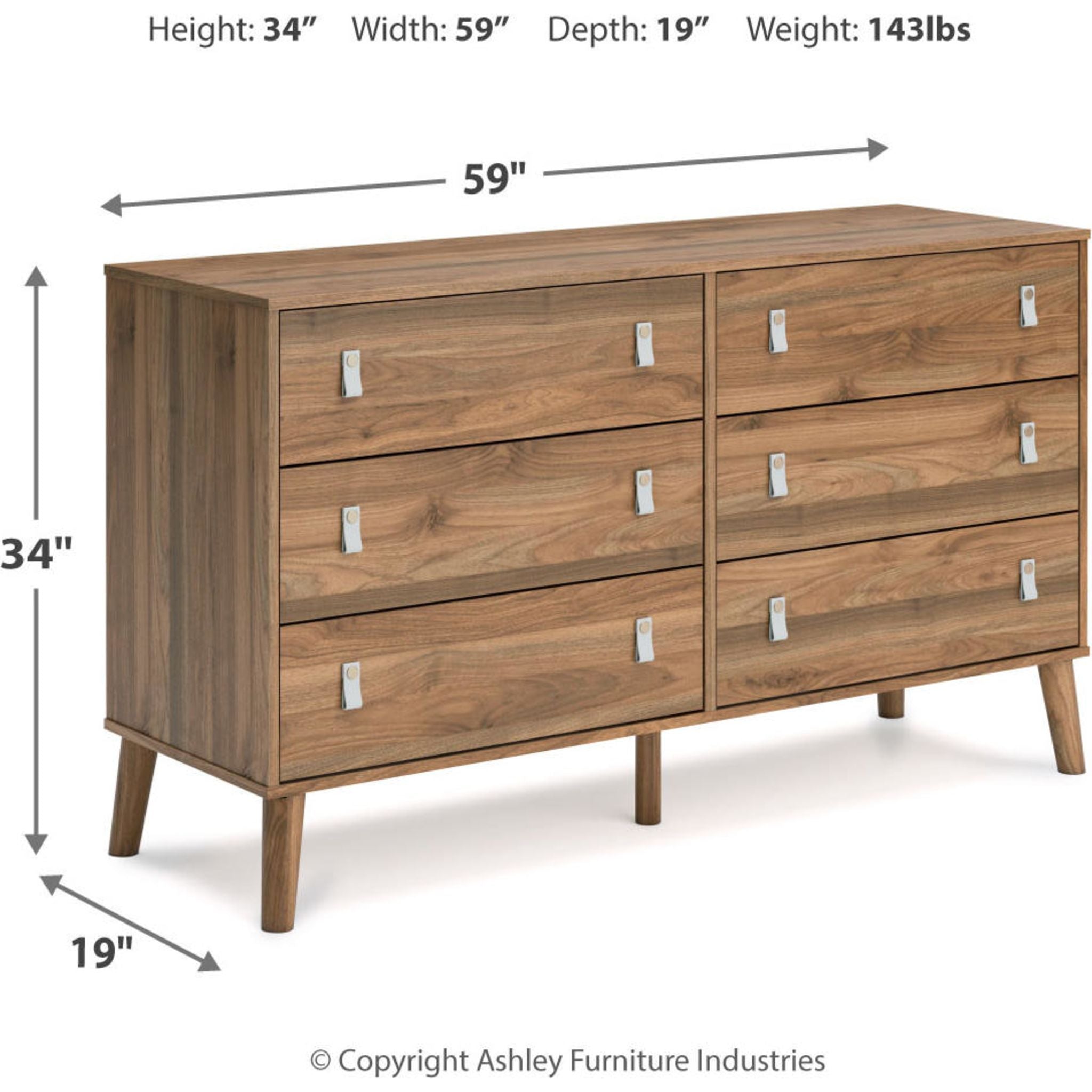 Aprilyn Dresser in Honey Finish - Modern Wooden Dresser with 6 Drawers for Bedroom Storage & Organization - Perfect for Home, Apartment, and Dorm Room Decor