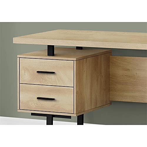 Pemberly Row 60-Inch Modern Wooden Home Office Desk with Laptop Storage Drawers - Natural Finish | Perfect for Remote Work & Small Space Home Offices
