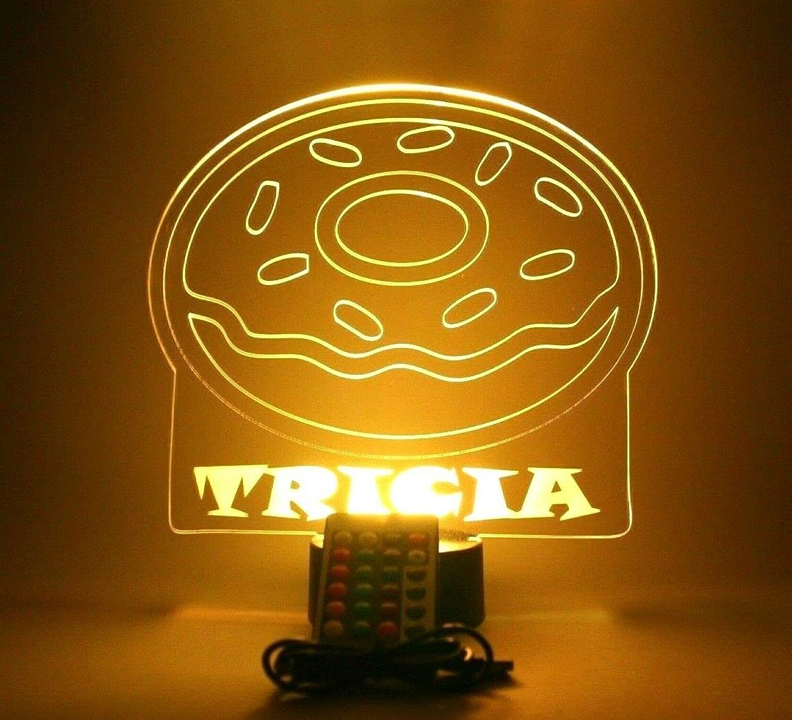 Custom Engraved Donut Night Light LED Desk Lamp - 16 Color Options, Remote & Dimmer, Personalized Gift for Bedroom, Nursery, or Office Decor