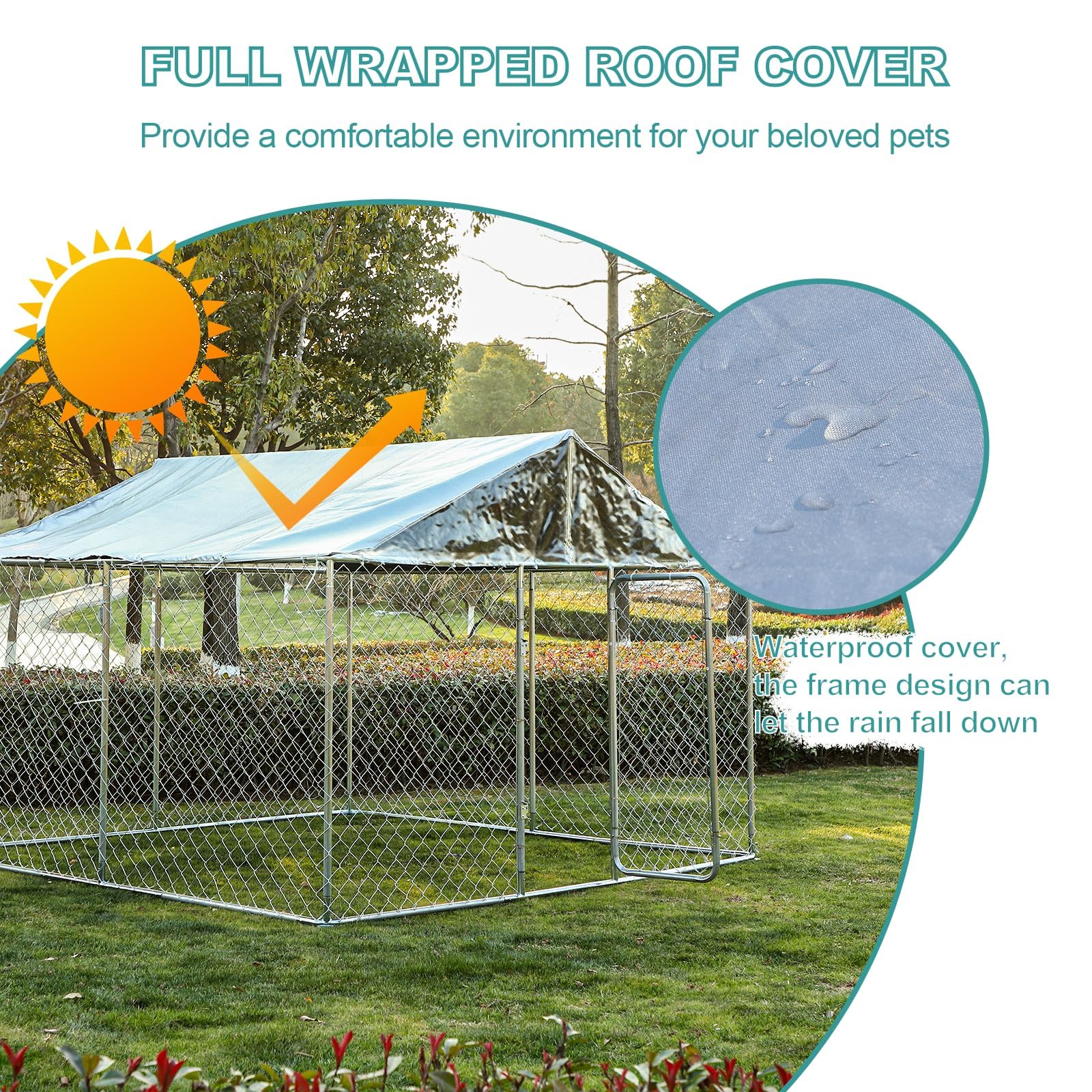 10x10x7FT Heavy Duty Outdoor Dog Kennel with Roof - Large Secure Lock Dog Cage, Waterproof & UV-Resistant Dog Playpen for Big Dogs - Perfect for Backyard, Kennel Runs, and Outdoor Dog Safety