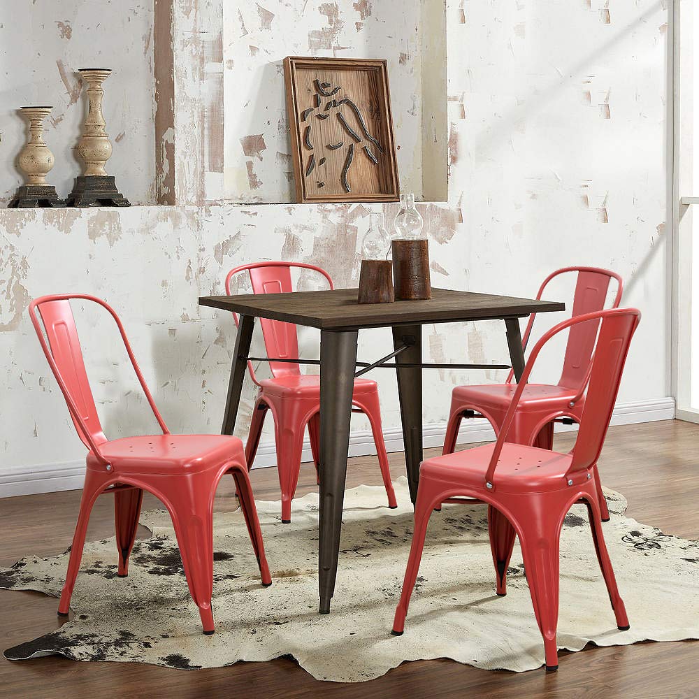 **Devoko 4-Pack Distressed Metal Stackable Dining Chairs - Indoor/Outdoor Kitchen & Patio Side Chairs with Back Support (Red) - Perfect for Home, Restaurant & Cafe Seating**
