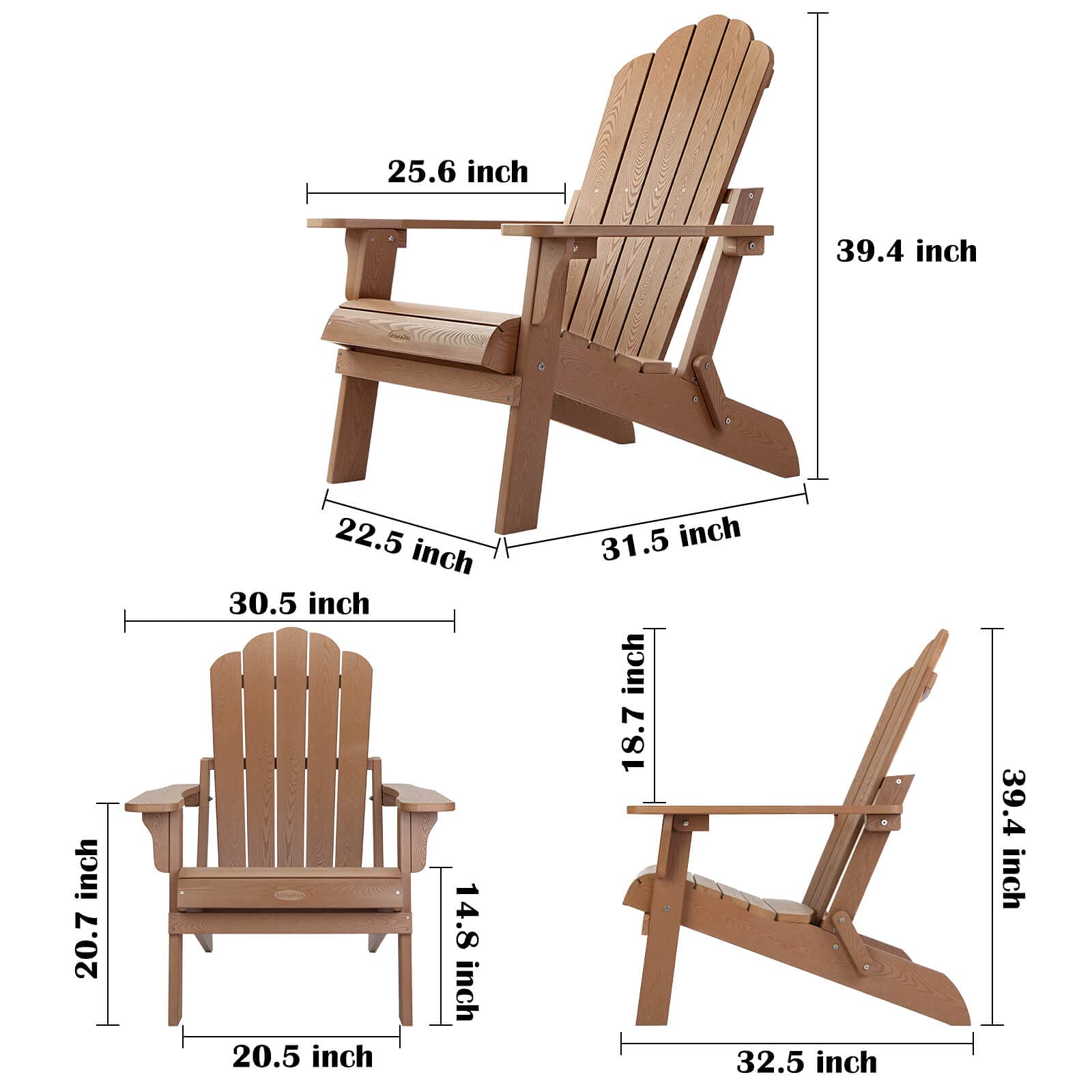 2 Pack Folding Adirondack Chairs - Weather-Resistant HIPS Plastic Outdoor Patio Furniture Set for Backyard, Deck, Fire Pit & Porch - Wood Grain Design (Perfect for Camping, Beach & Garden Relaxation)