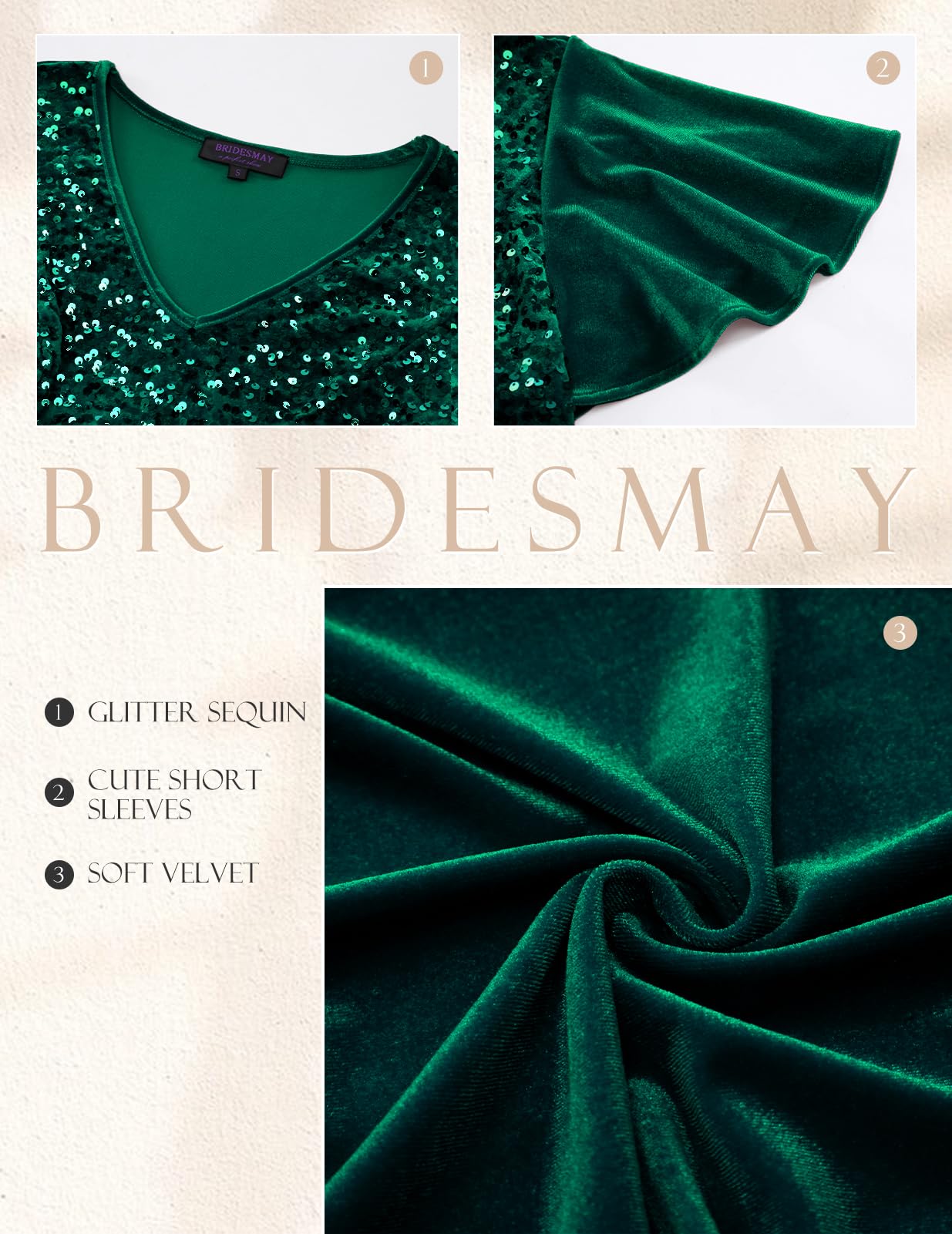 Elegant Velvet Sequin Cocktail Dress with Sleeves for Women - 2024 Fall Winter Wedding Guest & Party Formal Wear | Perfect for Bridesmaids, Holiday Events & Special Occasions