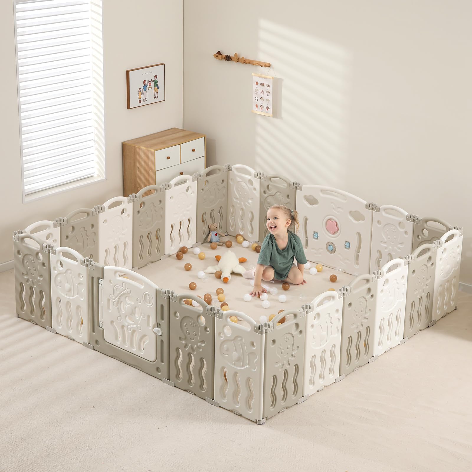 **Foldable Baby Playpen for Infants & Toddlers - 22 Panel Extra Large Play Yard, Portable Play Fence & Adjustable Safety Gate - Perfect for Indoor Play Areas, Daycare, and Home Nursery**