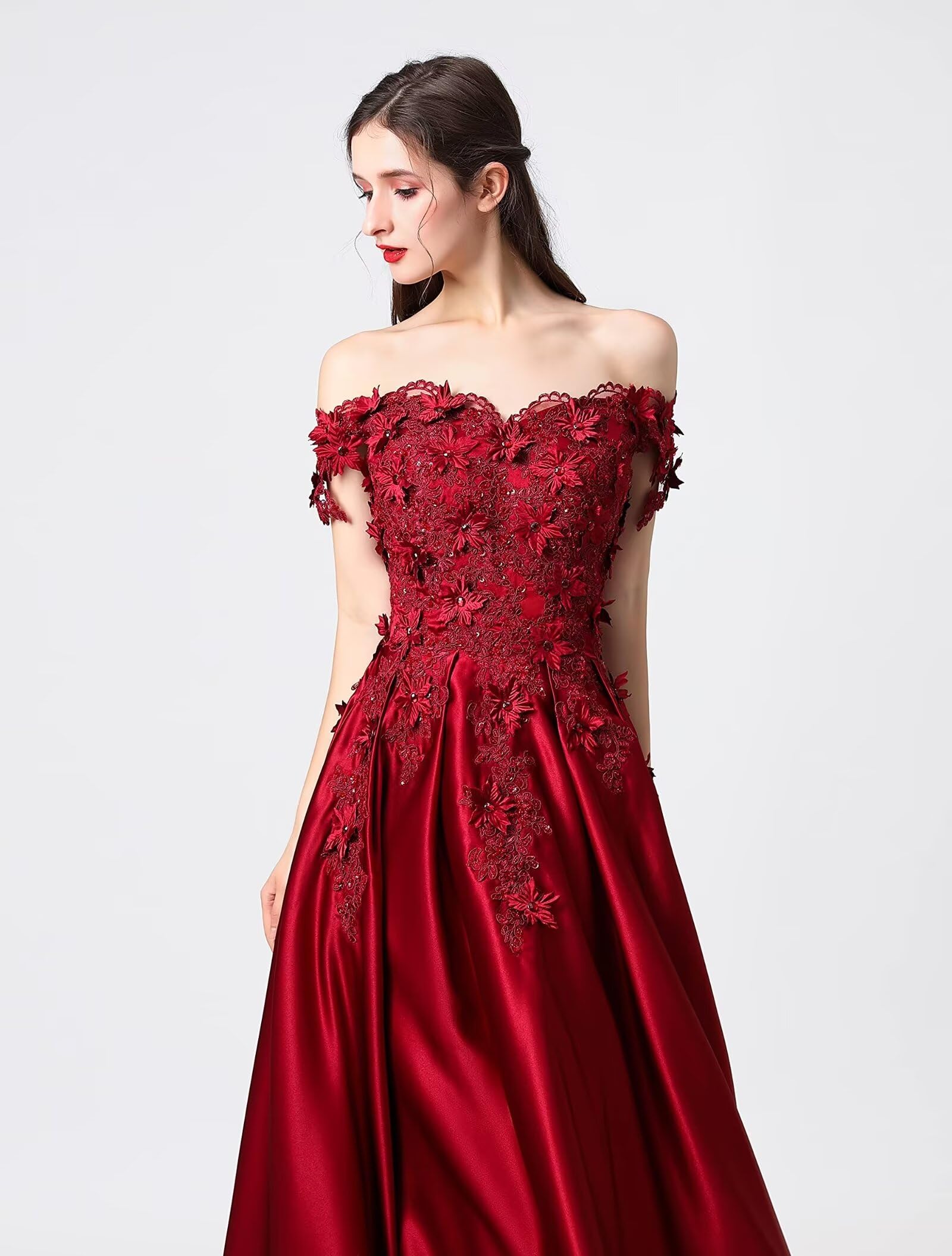 Elegant Off Shoulder Lace Satin Prom Dress for Women - A-Line Long Formal Cocktail Gown BD28282 | Perfect for Homecoming, Prom Night & Special Occasions
