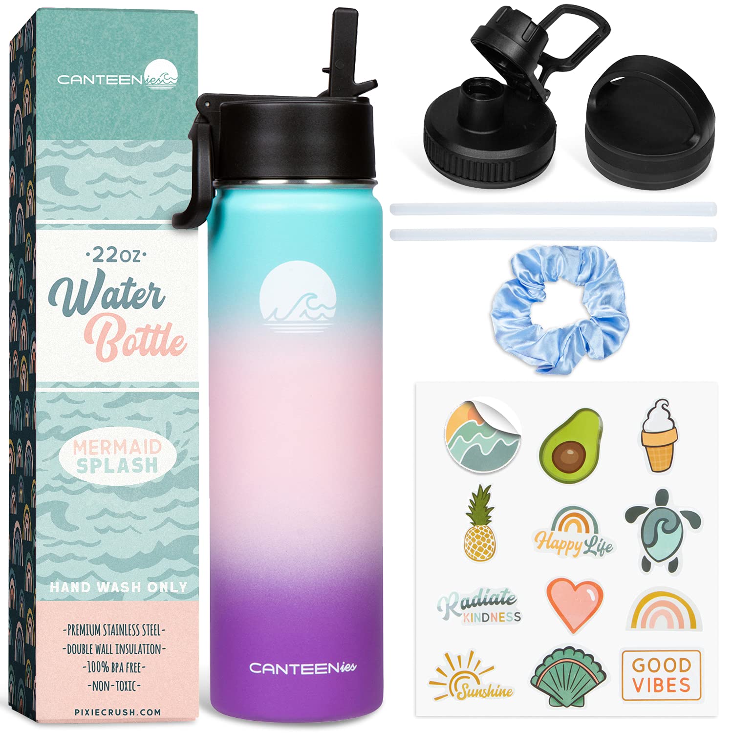 Stainless Steel Water Bottle with Straw - 22oz Insulated for Hot/Cold Drinks - Gym & Travel
