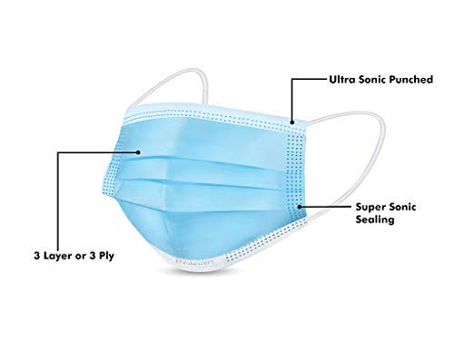 VEER MEDICINES 100-Pack Disposable 3-Ply Surgical Face Masks with Nose Wire for Men & Women - Breathable Protection for Daily Use, Travel, and Public Safety