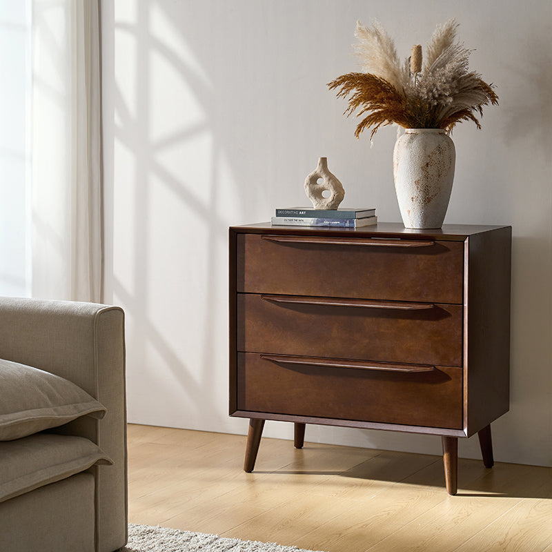 Rebecca 3-Drawer Mid-Century Modern Nightstand - Solid Wood Bedside Table with Storage for Bedroom, Living Room & Office - Perfect for Small Spaces & Home Decor