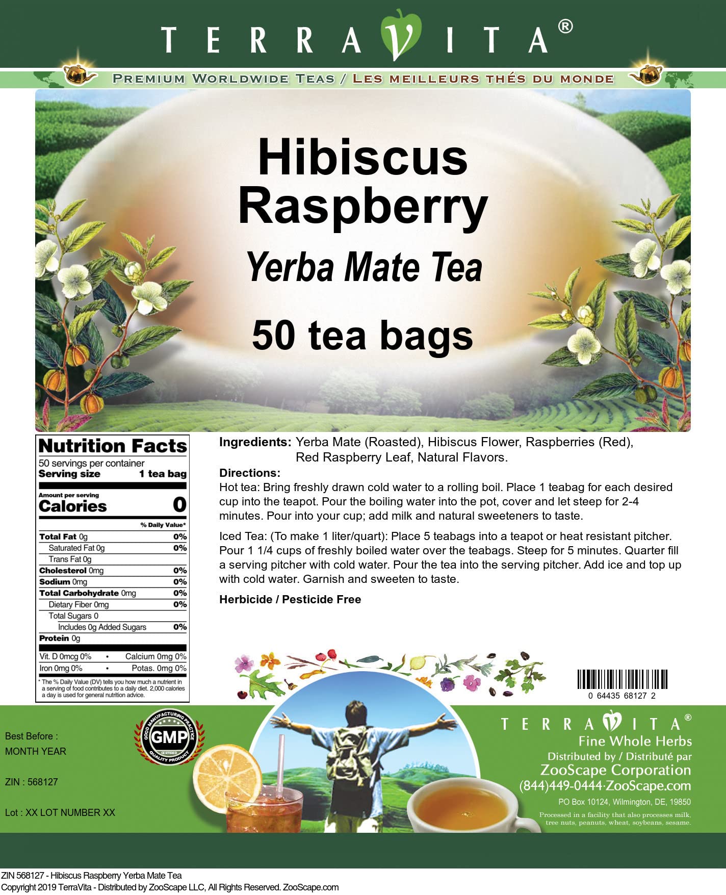 Organic Hibiscus Raspberry Yerba Mate Tea Bags - 3 Pack (150 Tea Bags Total) | Caffeine Boost & Antioxidant Rich | Perfect for Morning Energy or Afternoon Relaxation