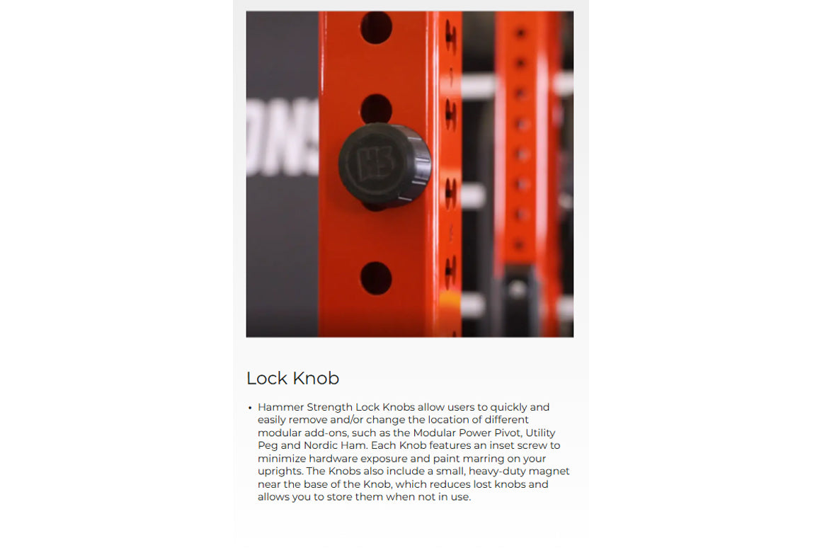 Hammer Strength Lock Knob Rack Attachment - Heavy Duty Gym Equipment for Weight Racks - Perfect for Home & Commercial Gym Workouts