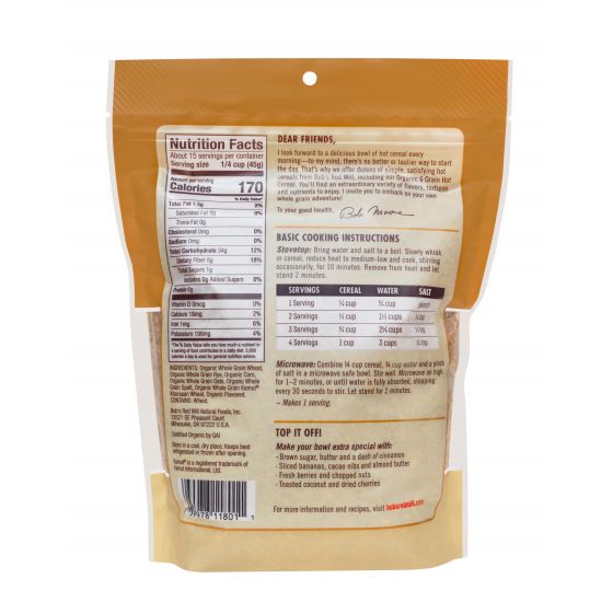 Bob's Red Mill Organic 6 Grain Hot Cereal - Whole Grain Breakfast Blend | Perfect for Healthy Morning Meals & Quick Energy Boost