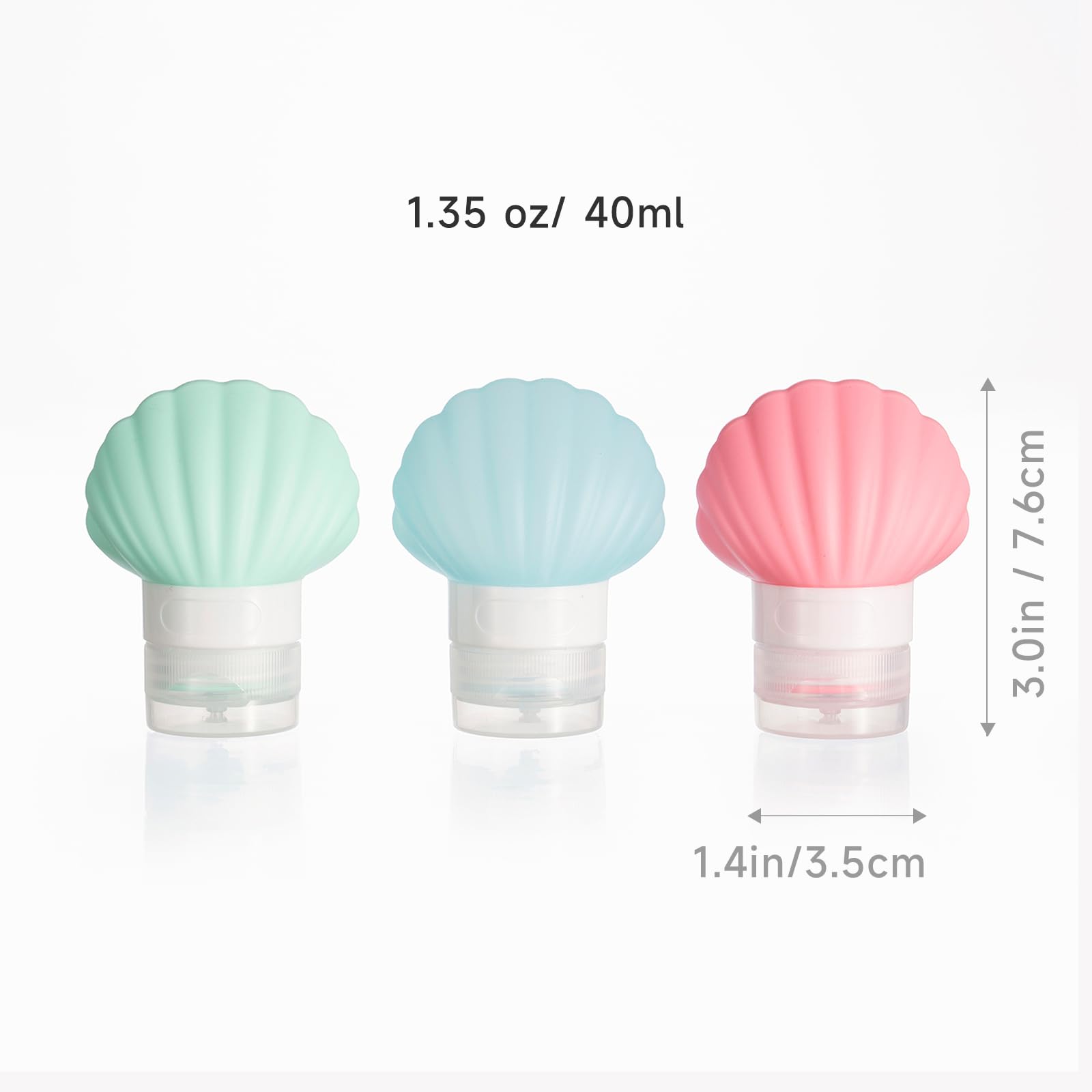 Leak Proof Squeezable Silicone Travel Bottles Set of 3 (1.35oz/40ml) - Reusable Refillable TSA Approved Toiletries Containers for Shampoo, Lotion & Cosmetics | Shell Shaped Eco-Friendly Design for Air Travel, Gym & Vacation Essentials