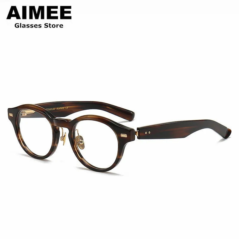 Stylish Unisex Full Rim Round Titanium Acetate Eyeglasses 14150 - Lightweight & Durable Frame for Work, Reading & Everyday Wear
