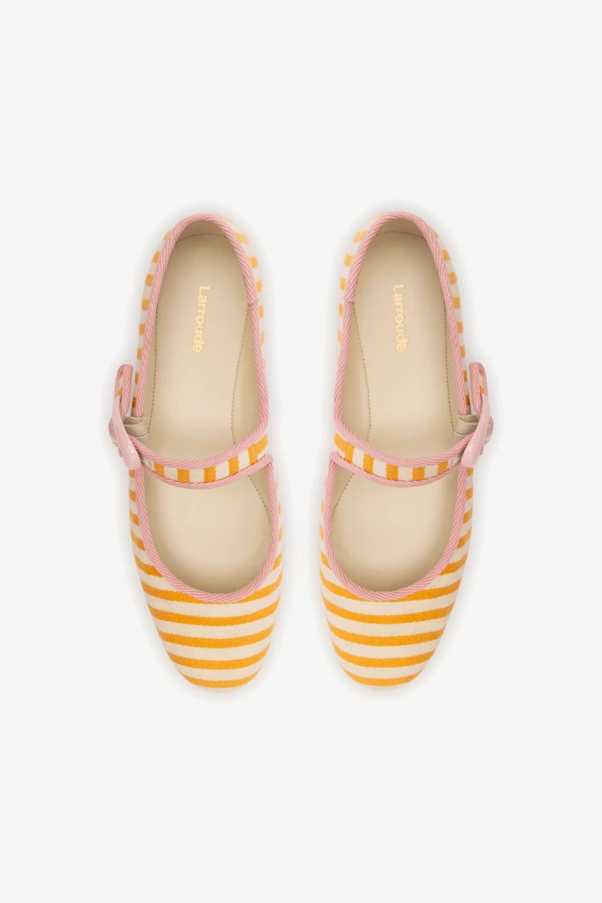 Verona Ballet Flats in Marigold & Natural Striped Fabric with Tulip Trimming - Comfortable Women's Shoes for Work, Casual Wear & Special Occasions