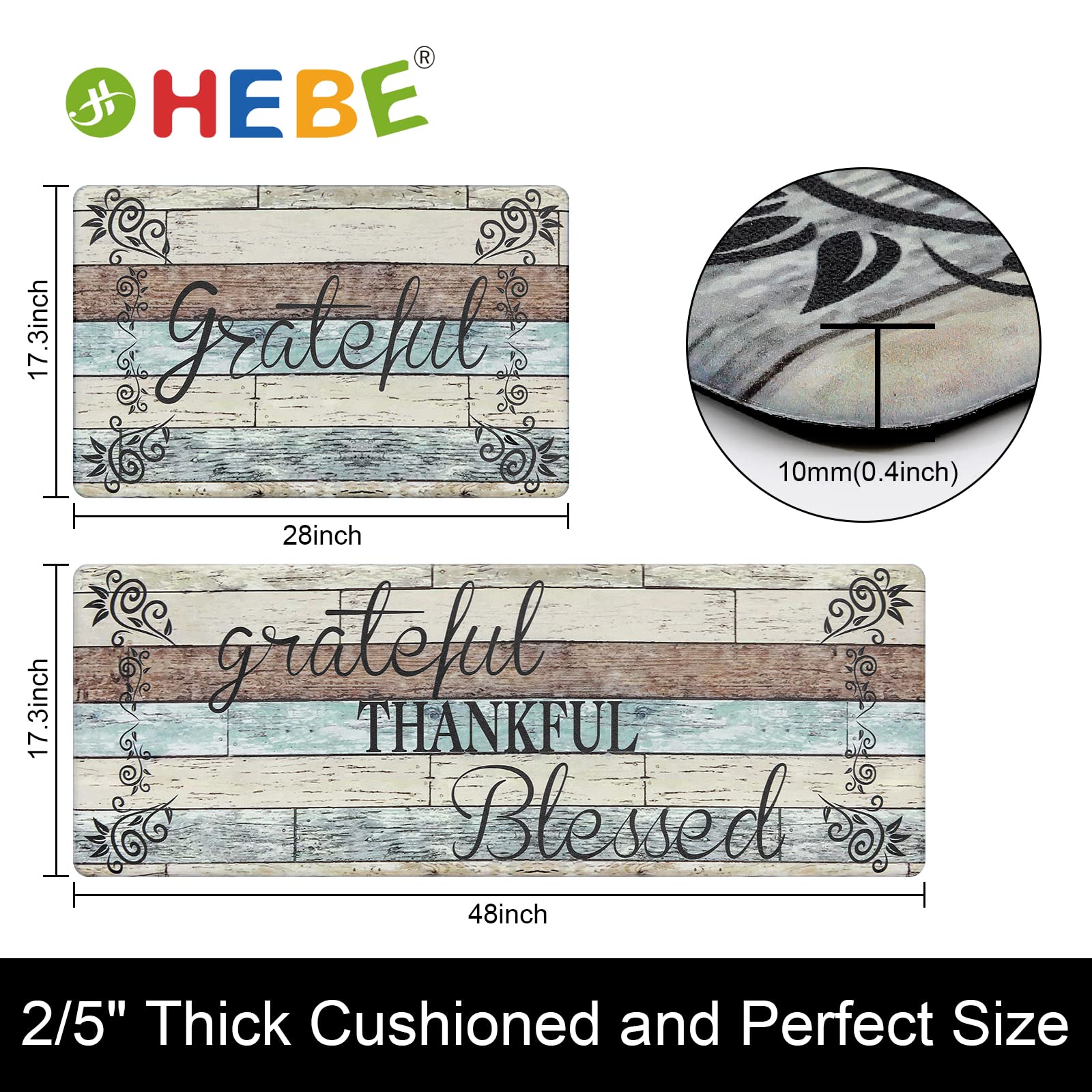HEBE Anti-Fatigue Kitchen Mat Set of 2 - Non-Slip Cushioned Floor Mats for Standing, Waterproof & Comfortable - Ideal for Kitchen Sink, Office Desk, Laundry Room, and Standing Workstations