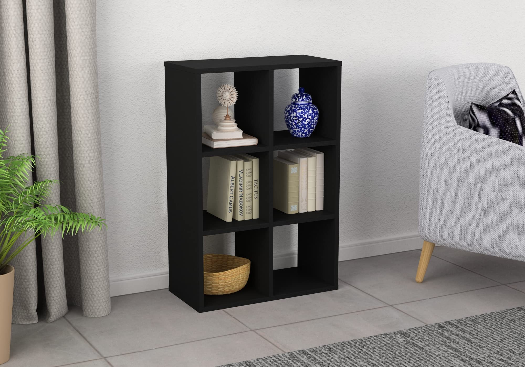 Modern Cube Bookcase - Stylish Wood Storage Organizer with Sturdy Shelving, 35