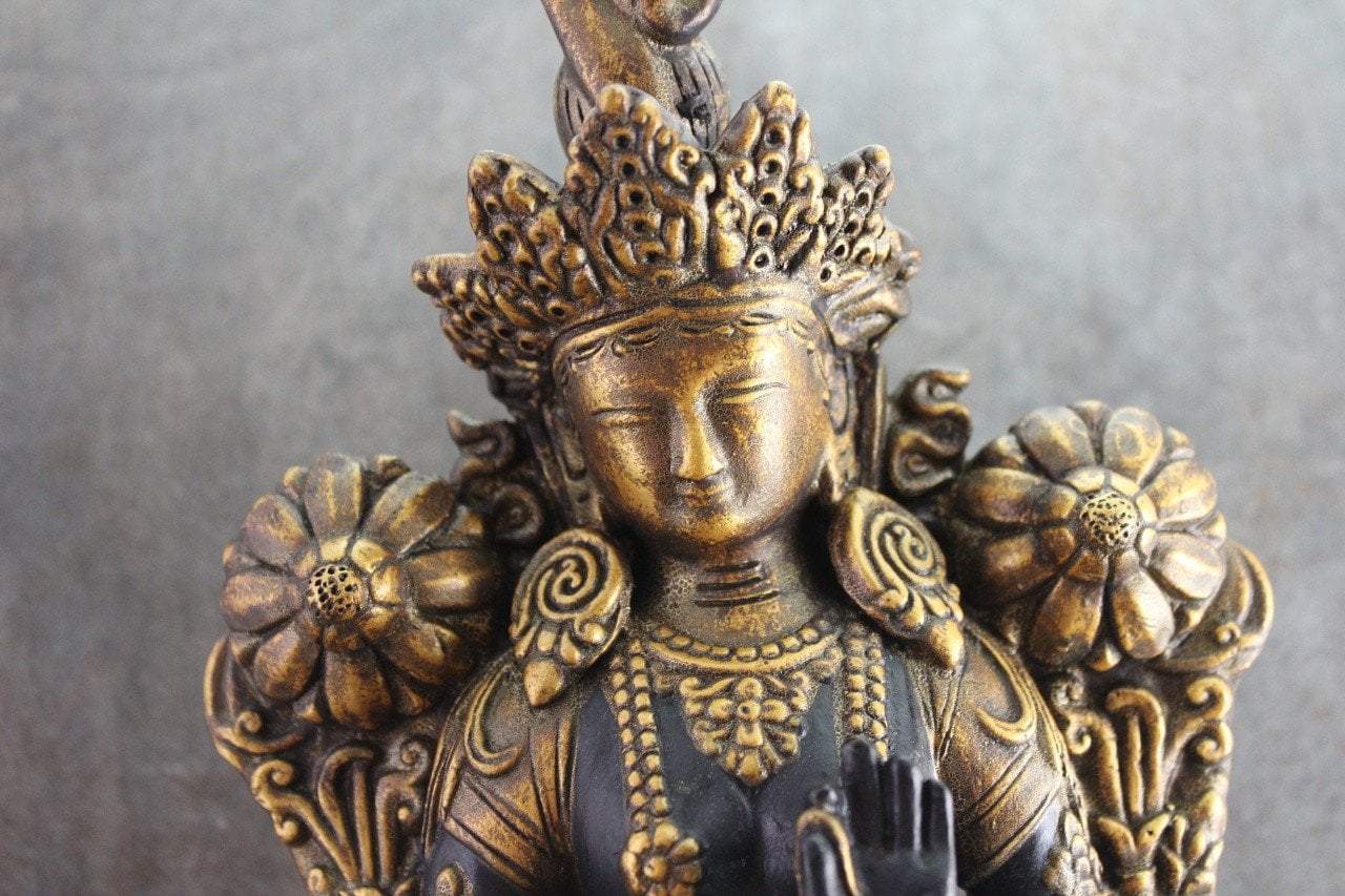 9 Inch Ceramic Green Tara Statue - Handcrafted Buddhist Goddess Sculpture for Home Altar, Meditation Room & Spiritual Decor