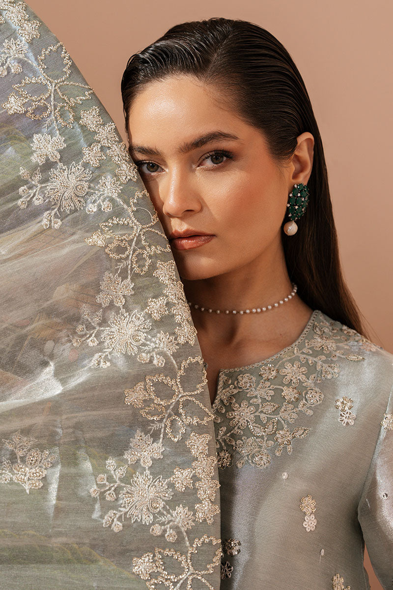 Elegant MINT AURA 4-Piece Embroidered Silk Suit Set for Women | Luxury Formal Wear | Perfect for Weddings, Parties & Special Occasions