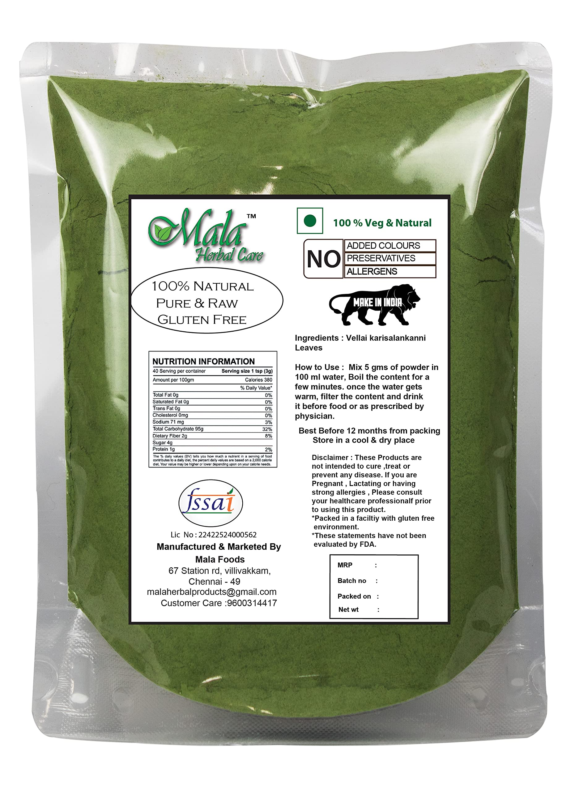 Organic Bhringraj Powder (Eclipta Alba) - 250g | Herbal Hair Growth Treatment | False Daisy Leaves for Stronger, Healthier Hair | Perfect for DIY Hair Masks & Ayurvedic Remedies