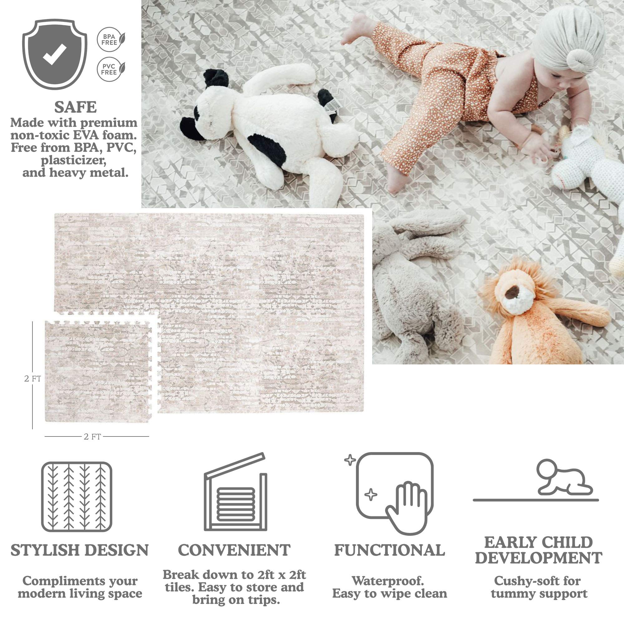 **Non-Toxic Baby Play Mat - 6x8 ft Large EVA Foam Tummy Time Mat | Soft, Lightweight & Stackable PVC-Free Floor Mat for Infants | Perfect for Nursery, Playroom & Daycare (Amber Beige)**