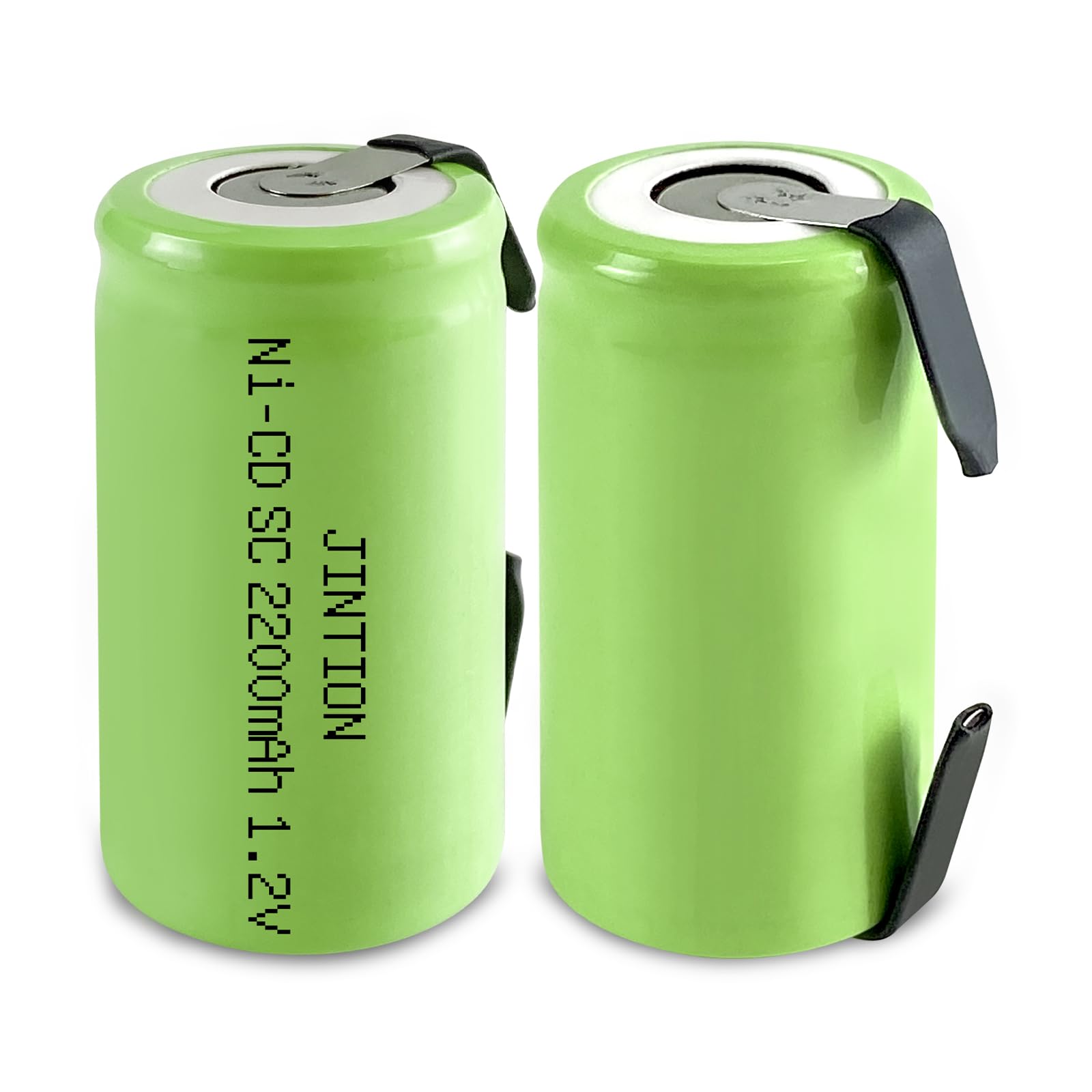 JINTION 2200mAh Sub C NiCd Rechargeable Batteries 1.2V Flat Top with Tabs - 2 Pack for Power Tools, RC Cars, Flashlights & Emergency Devices - High Capacity Battery Replacement for Cordless Tools